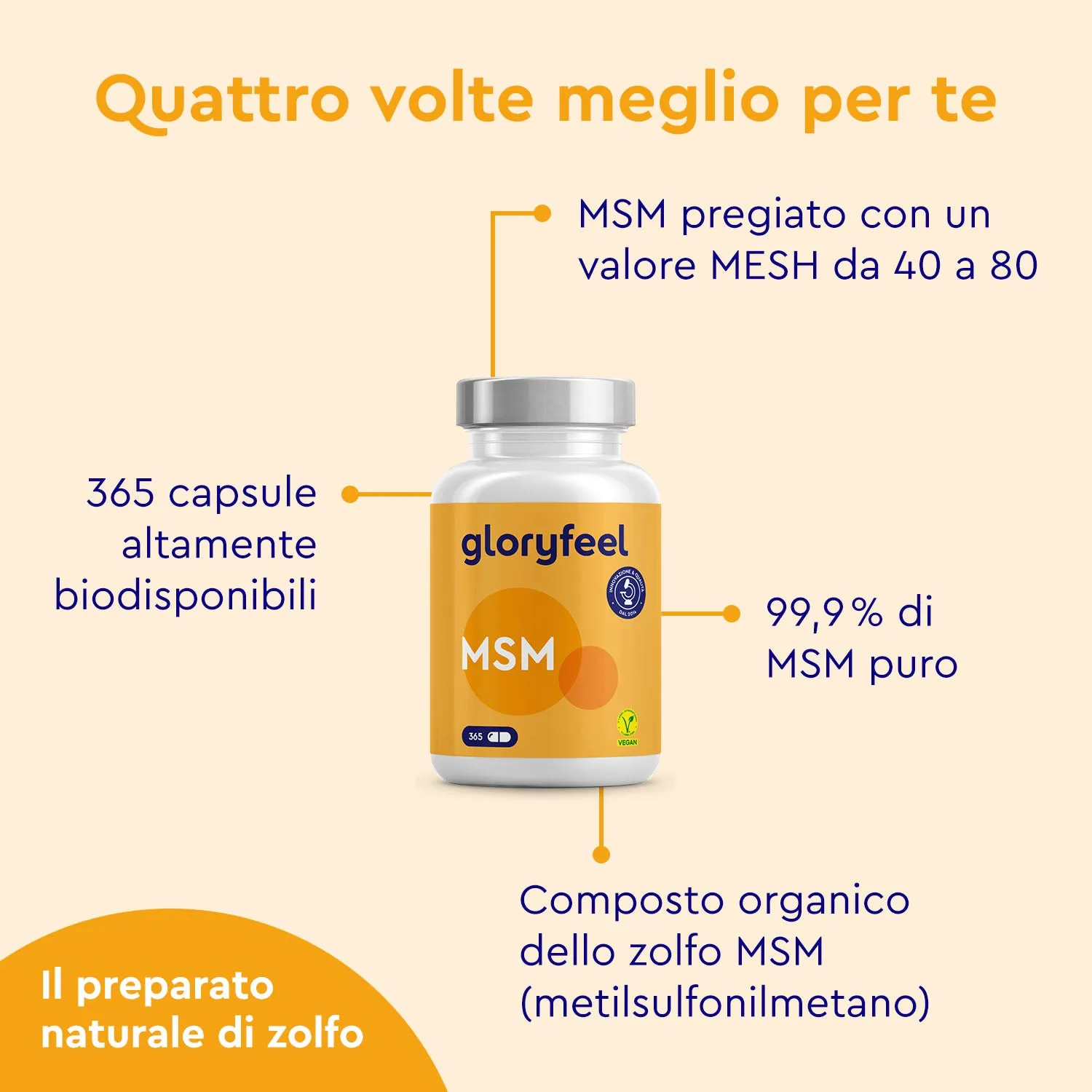 gloryfeel MSM zolfo organico capsule metilsulfonilmetano