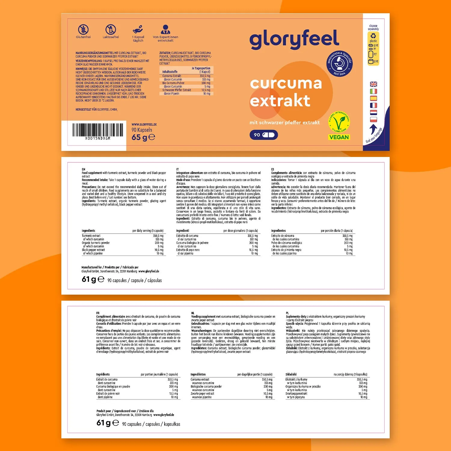 gloryfeel Estratto di Curcuma capsule vegane senza glutine