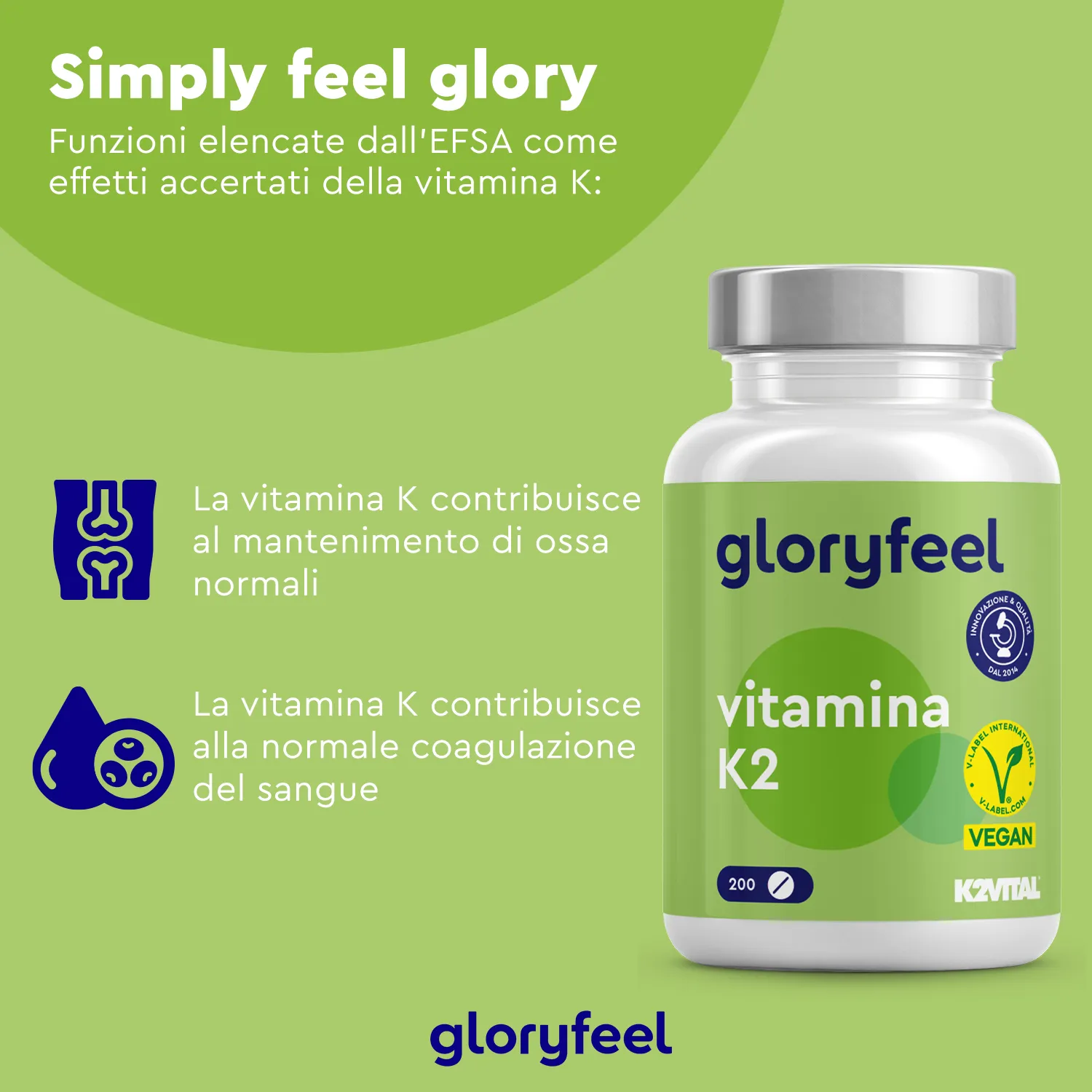 gloryfeel Vitamina K2 Integratore Compresse Vegan Ossa