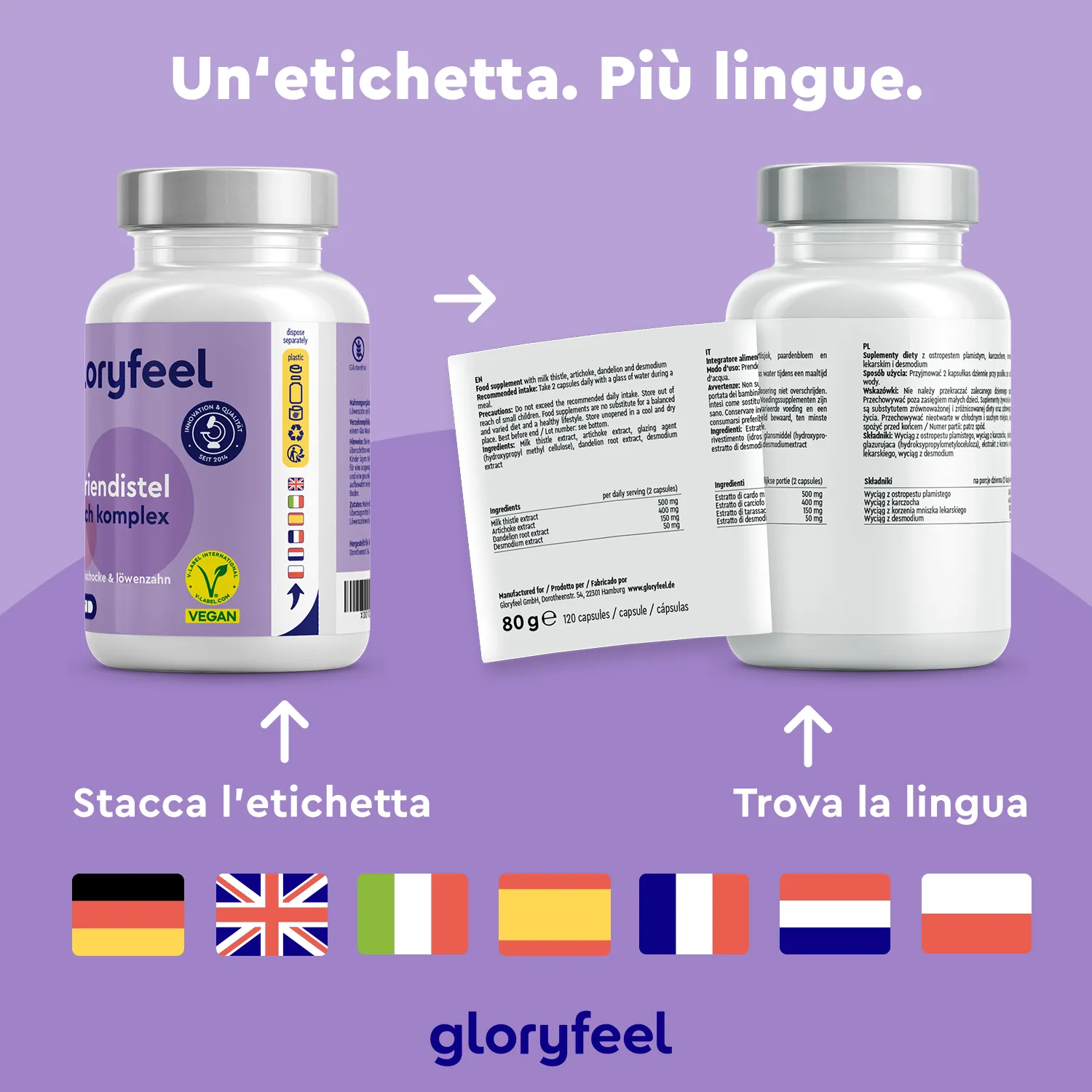 gloryfeel Cardo Mariano capsule con carciofo tarassaco e desmodium