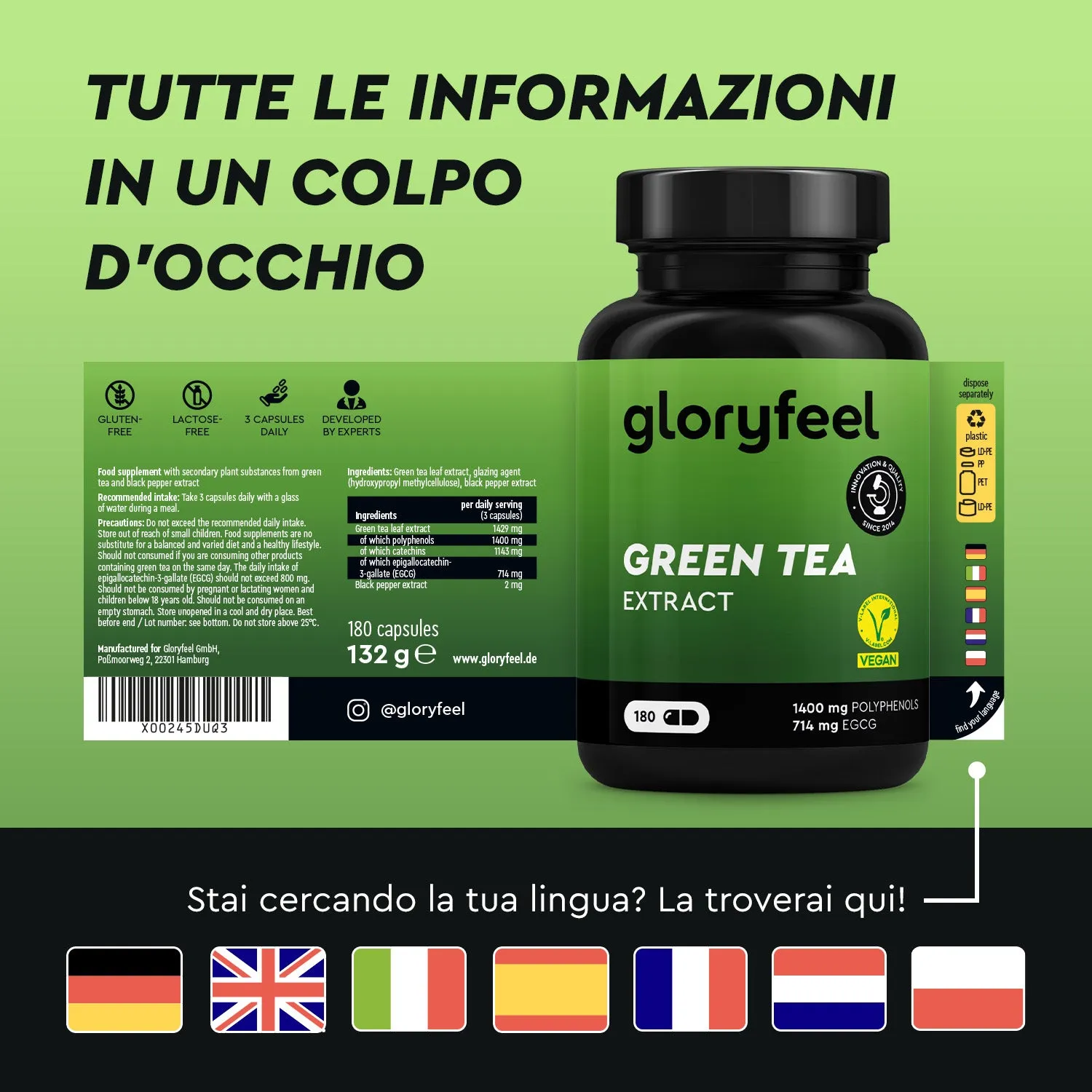 gloryfeel Tè Verde capsule estratto EGCG
