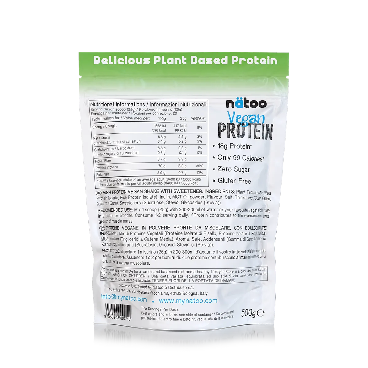 Nätoo Proteine Vegane polvere 500g gusto cioccolato