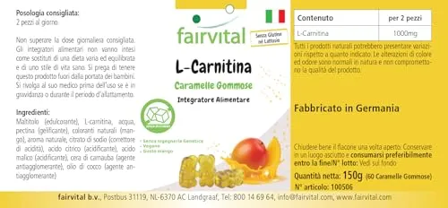 Fairvital L-Carnitina gommose 60 pezzi mango senza zucchero