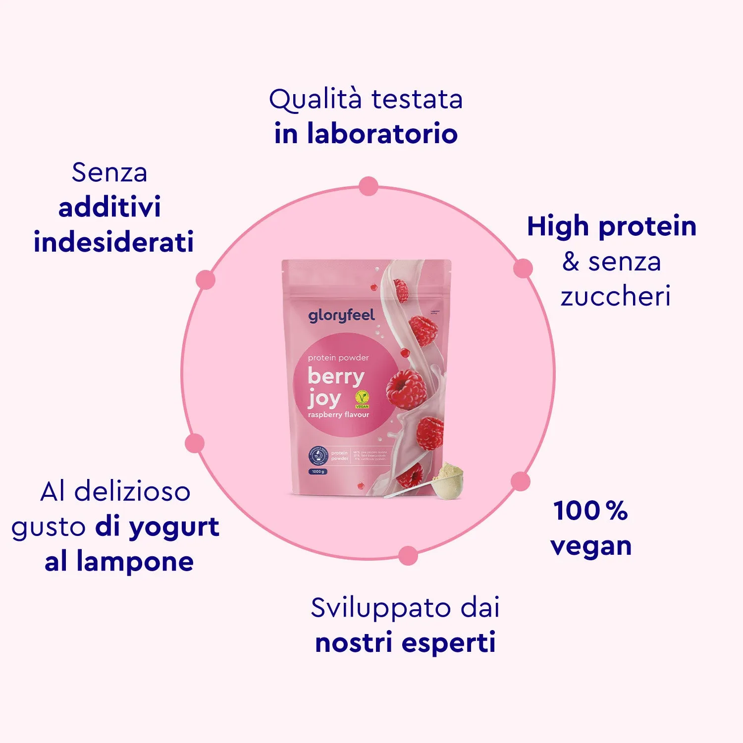 gloryfeel Berry Joy proteine polvere vegane 22 g frutti rossi