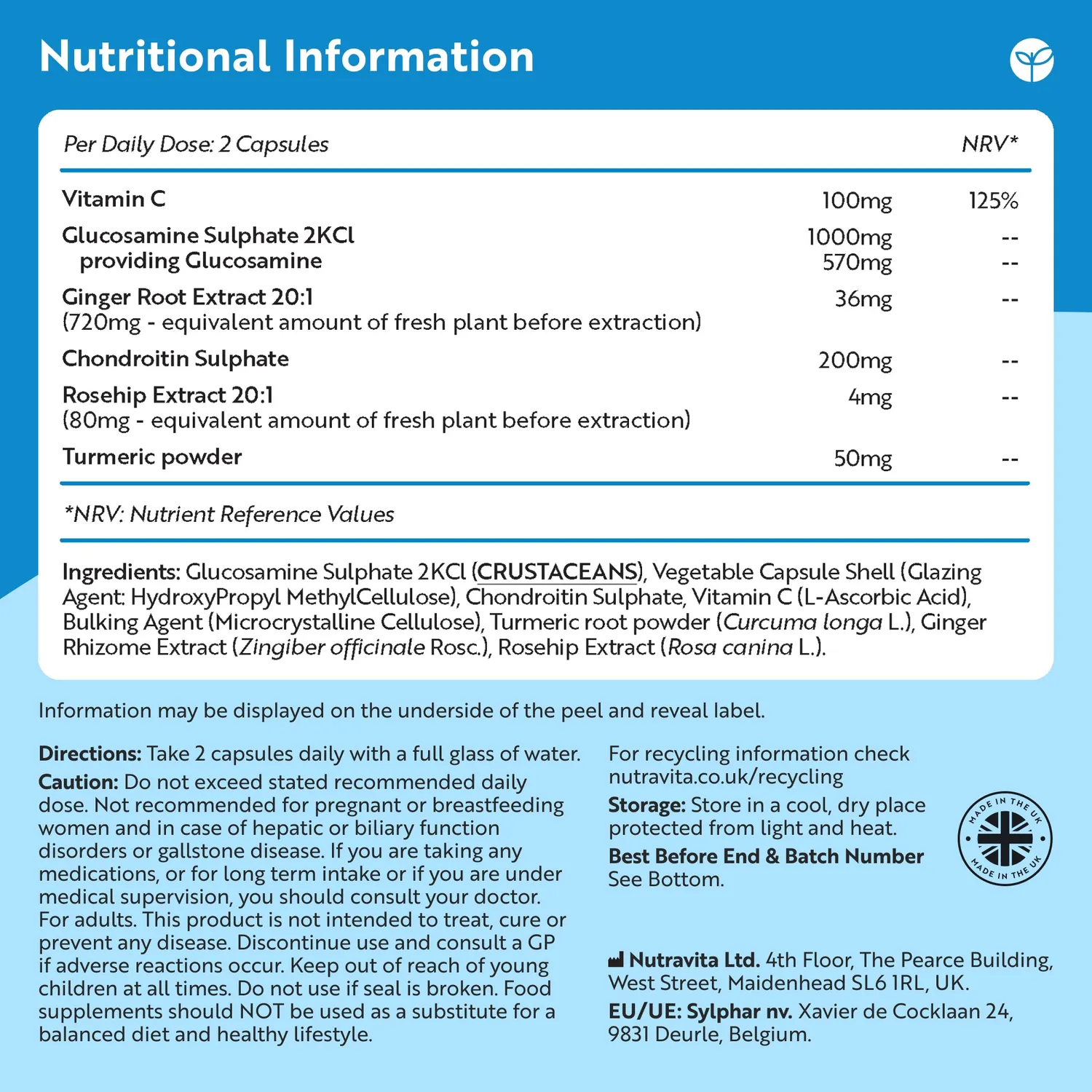 Nutravita Glucosamina Condroitina 180 capsule curcuma zenzero