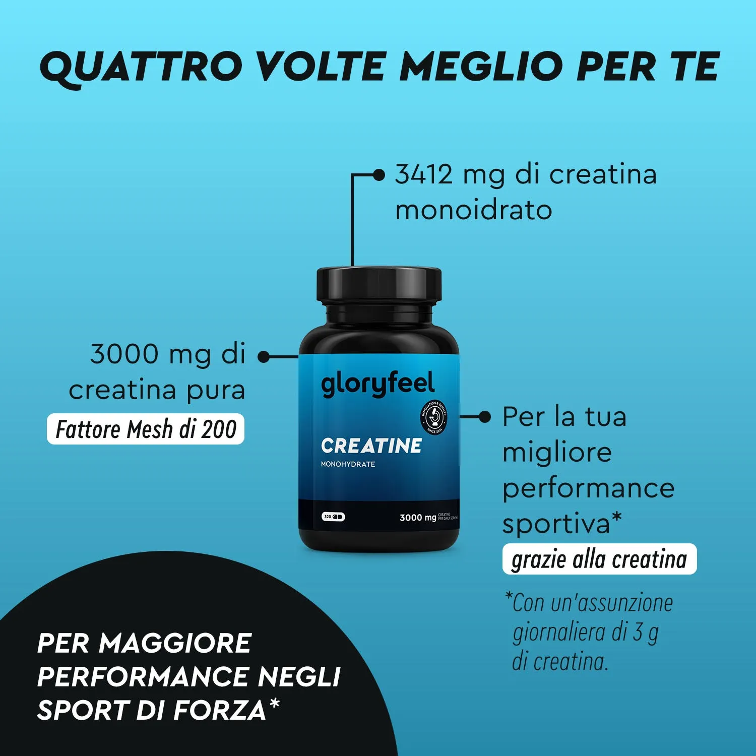 Gloryfeel Creatina 3000mg capsule monoidrato vegane