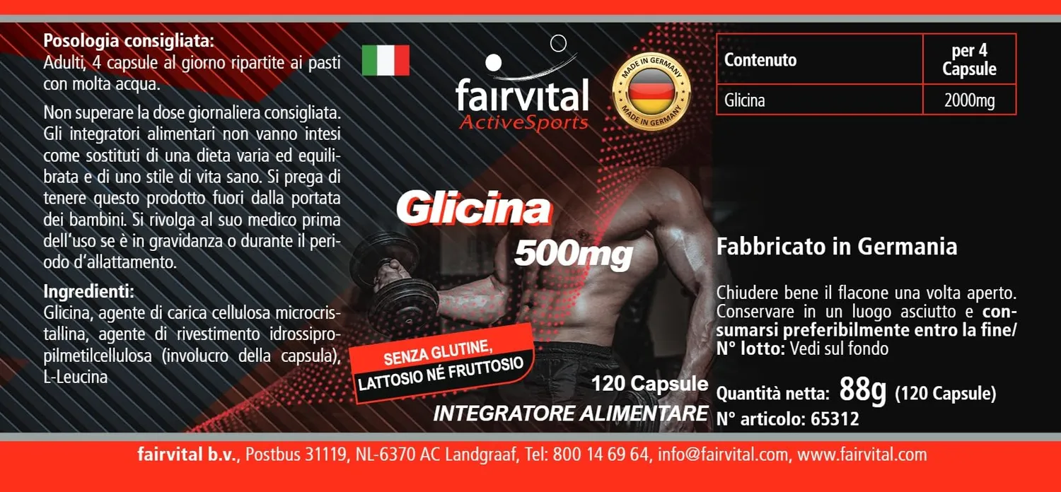 fairvital Glicina 500 mg capsule 120 capsule vegane alto dosaggio