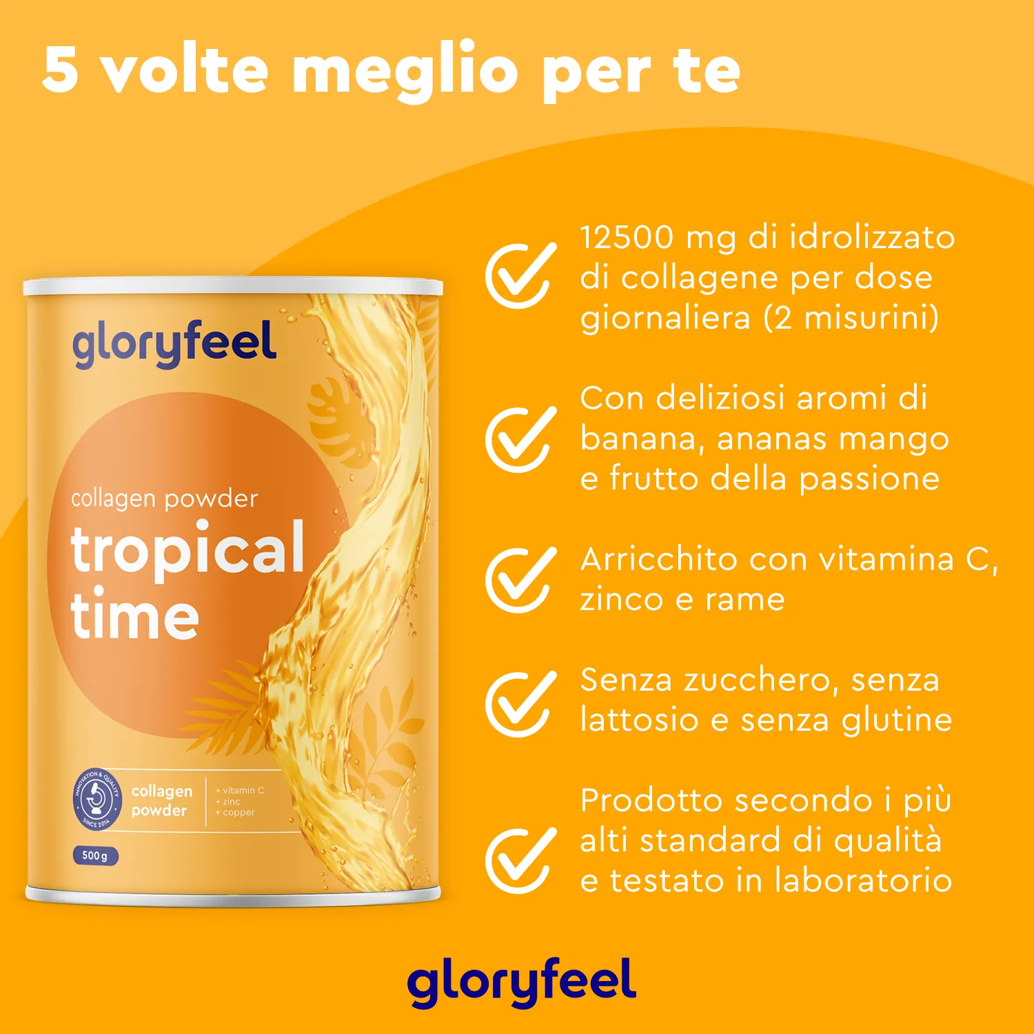 gloryfeel Tropical Time collagene in polvere gusto tropicale senza glutine