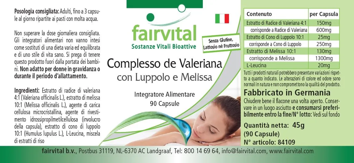 Fairvital Valeriana Complex capsule 90 capsule con melissa luppolo
