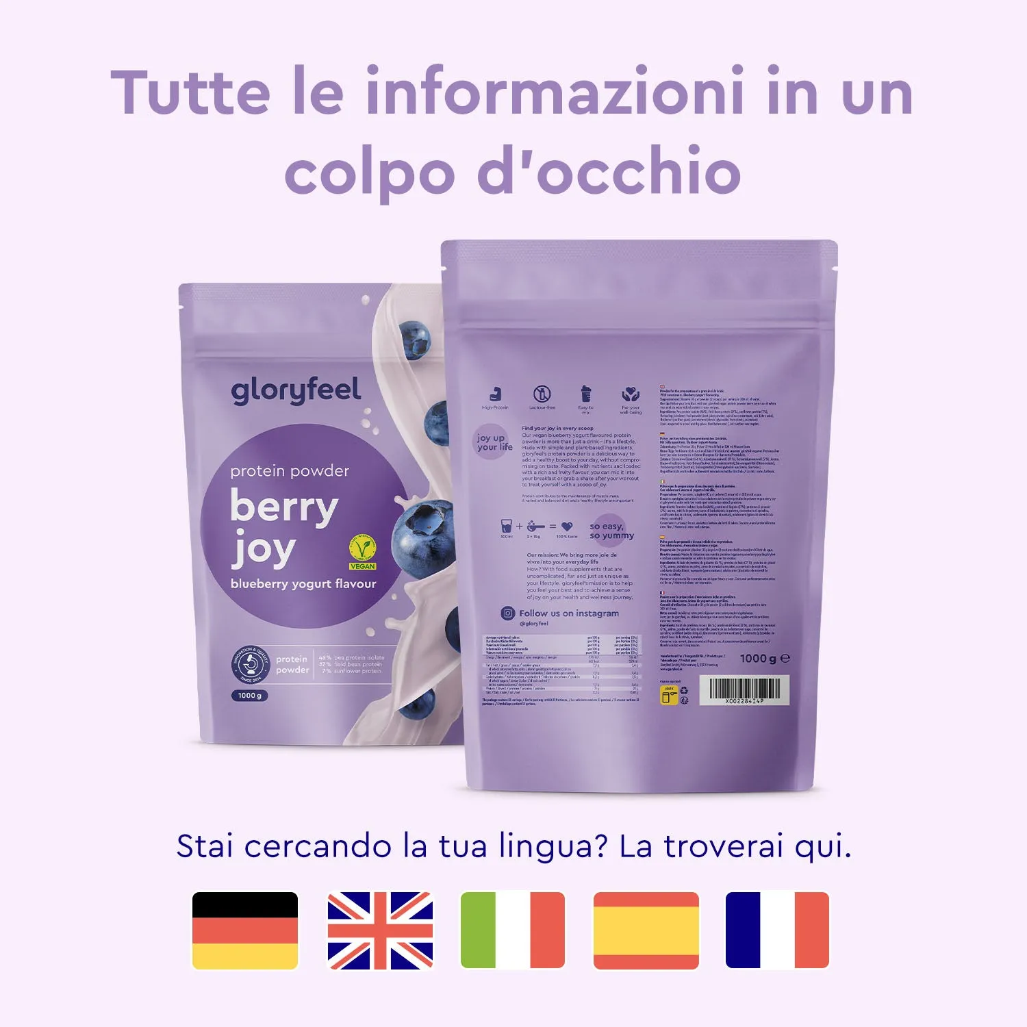 gloryfeel Blueberry Joy Proteine polvere mirtillo