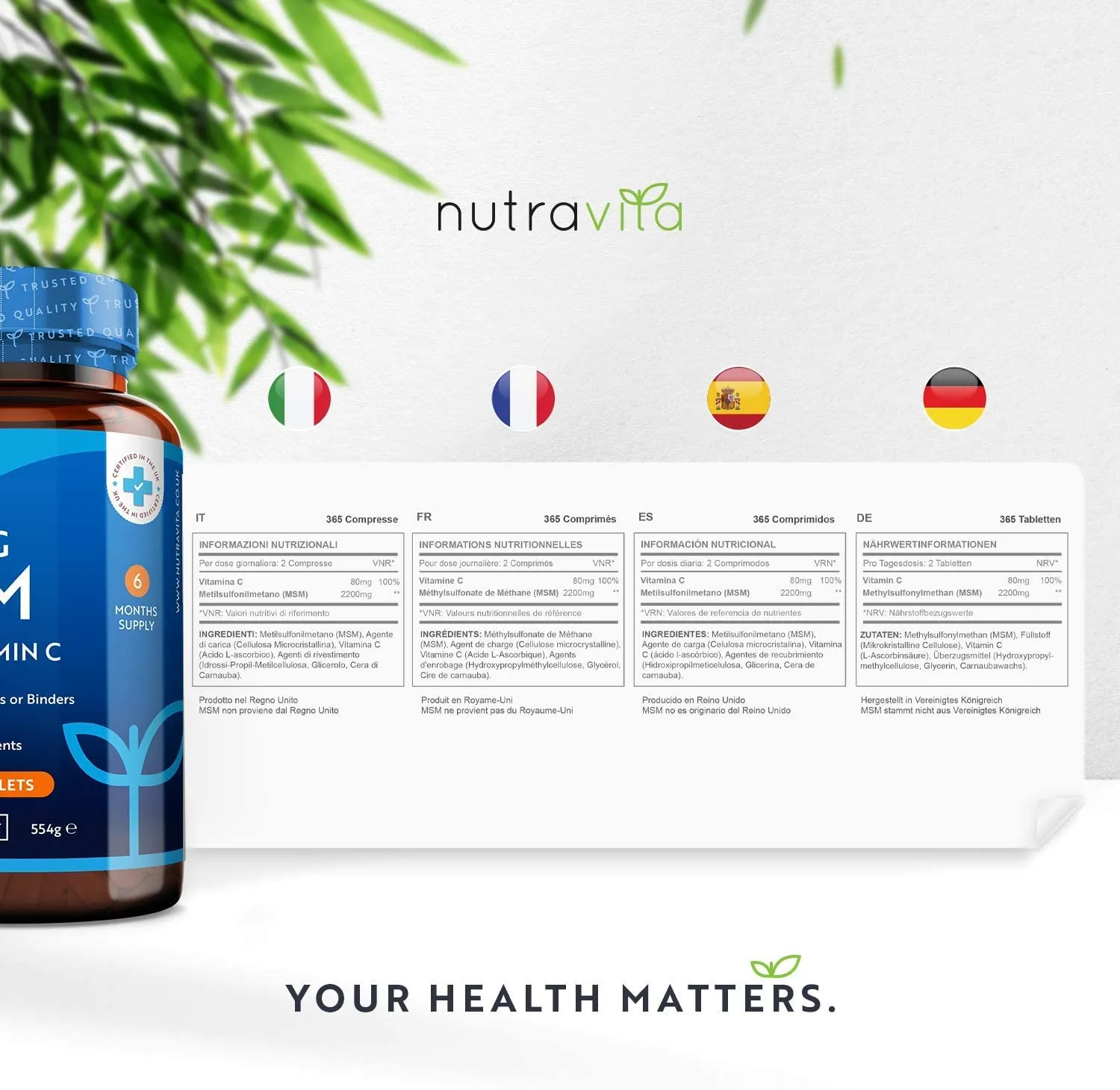 Nutravita MSM 2200mg compresse 365 vitamina C ossa