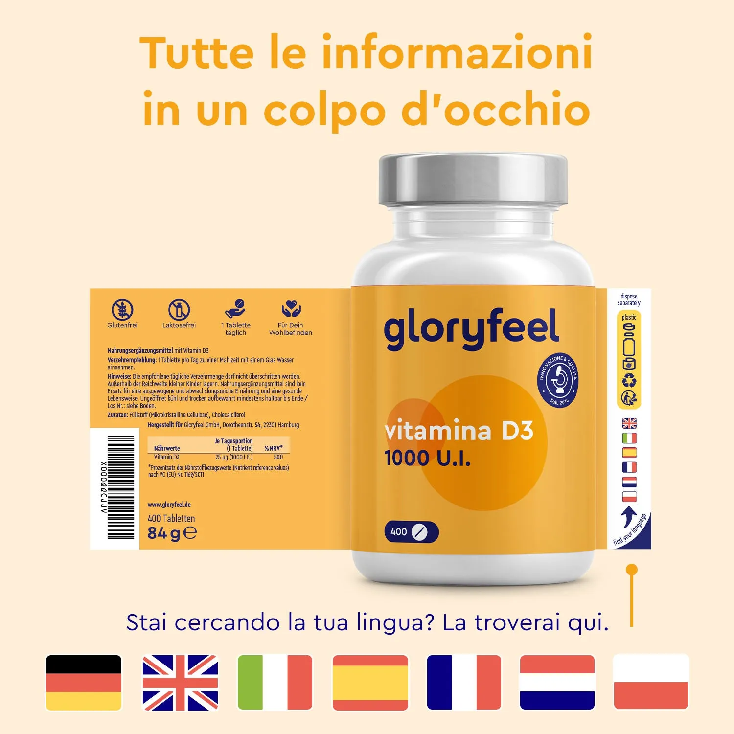 Gloryfeel Vitamina D3 1000 U.I. compresse vegetariane