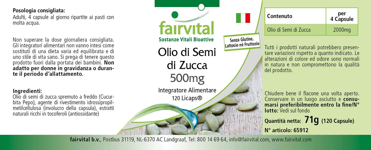 fairvital Olio Semi di Zucca capsule 120 Licaps 2000 mg freddo