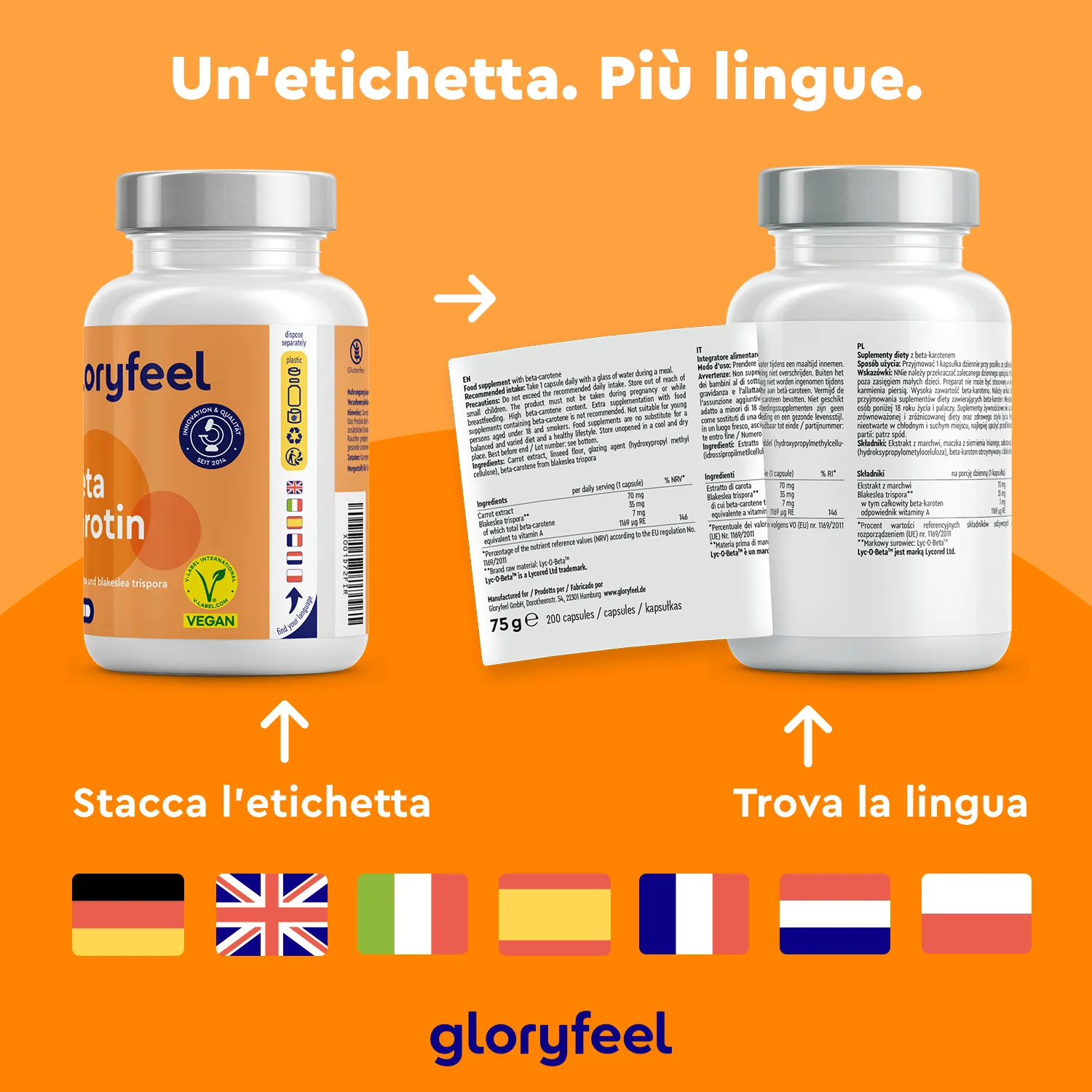 Gloryfeel Beta Carotene capsule estratti vegetali pelle capelli