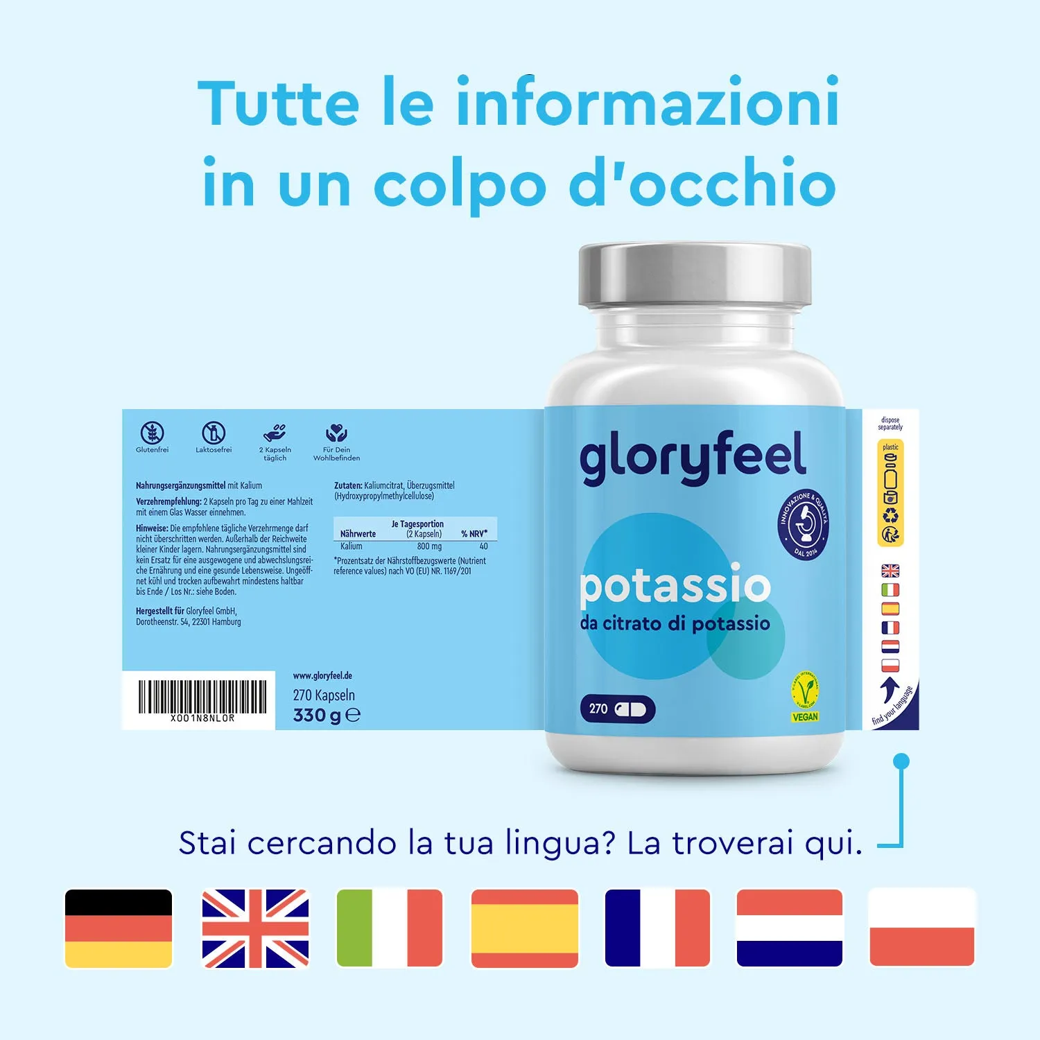 gloryfeel Potassio capsule 270 citrato per muscoli