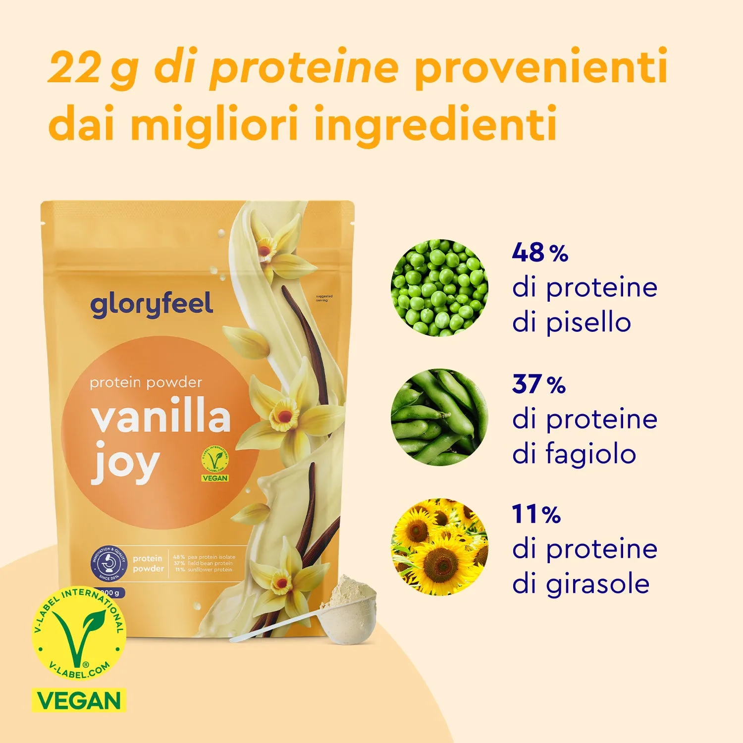 Gloryfeel Vanilla Joy proteine polvere vegane gusto vaniglia