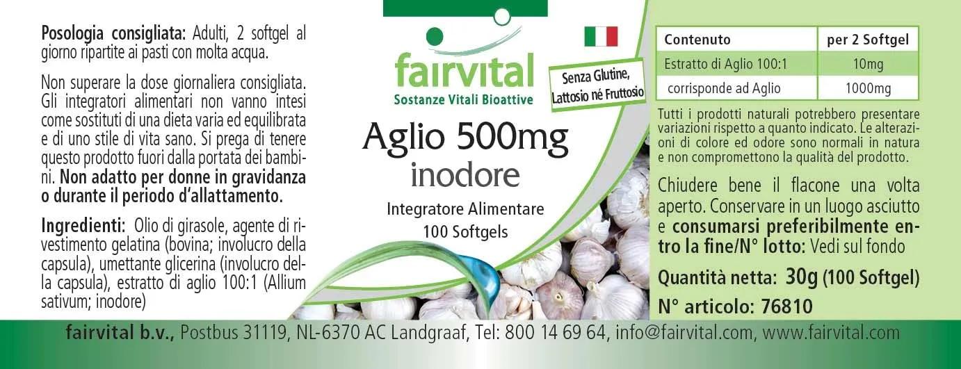Fairvital Aglio 500 mg softgel 100 pezzi inodori