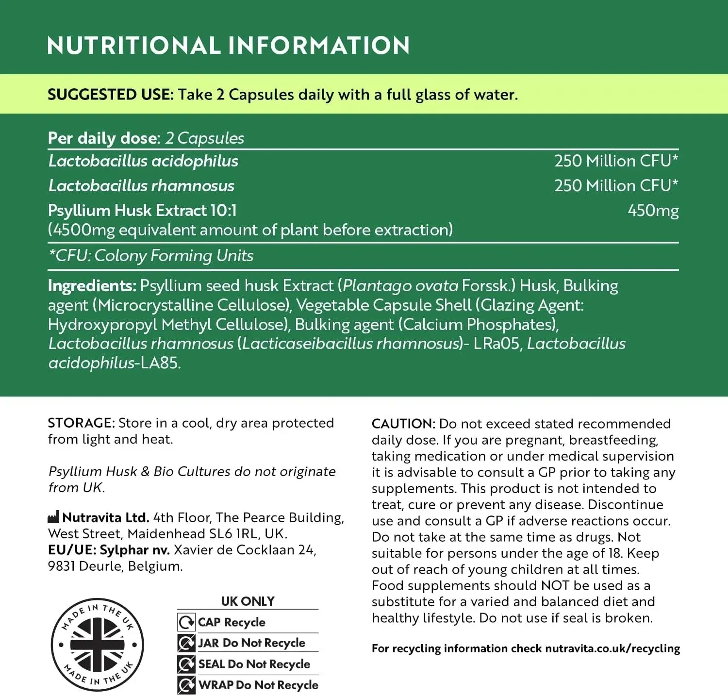 Nutravita Psyllium Husk 4500 mg capsule 180 pz
