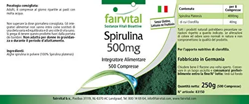 FAIRVITAL Spirulina Compresse 500mg 500 pezzi Alto Dosaggio