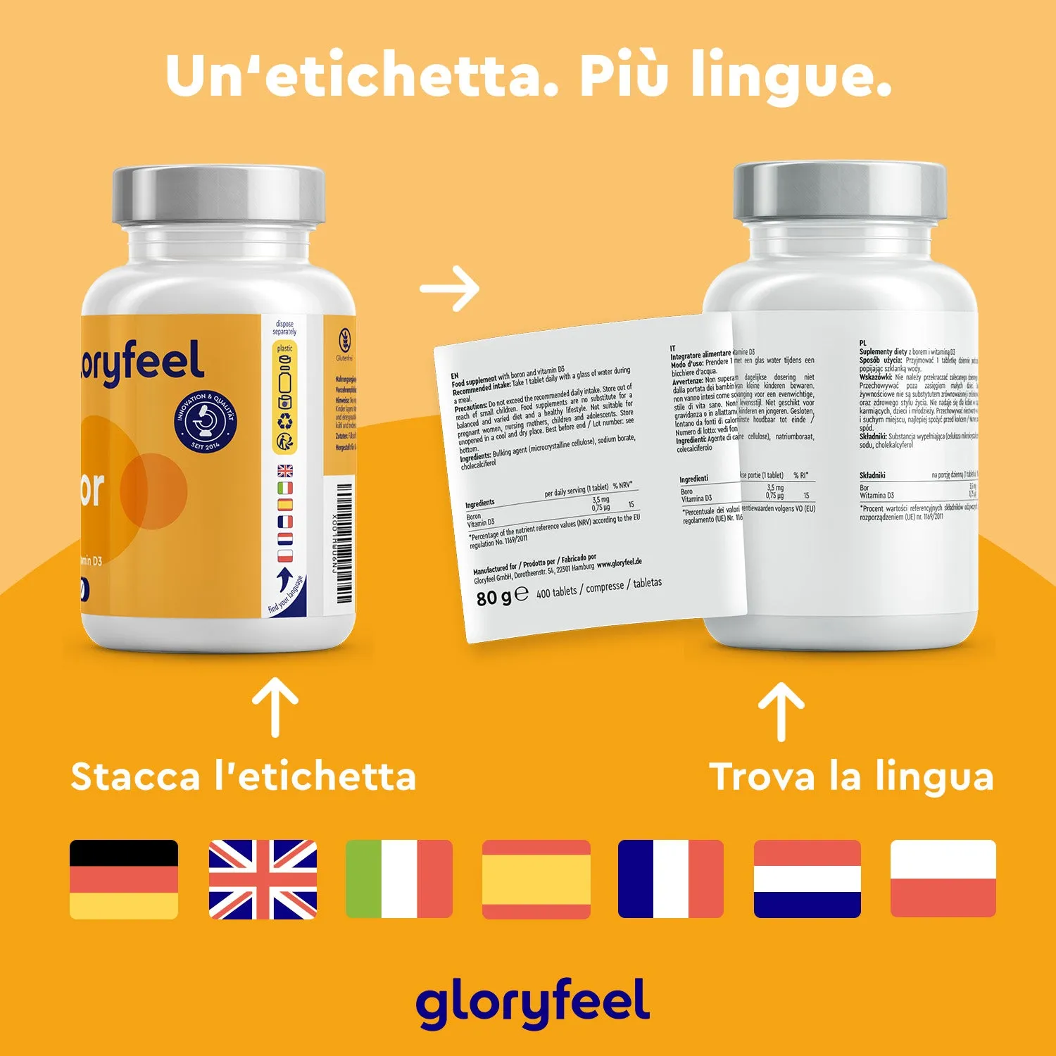 gloryfeel Boro compresse 400 con vitamina D3 per ossa