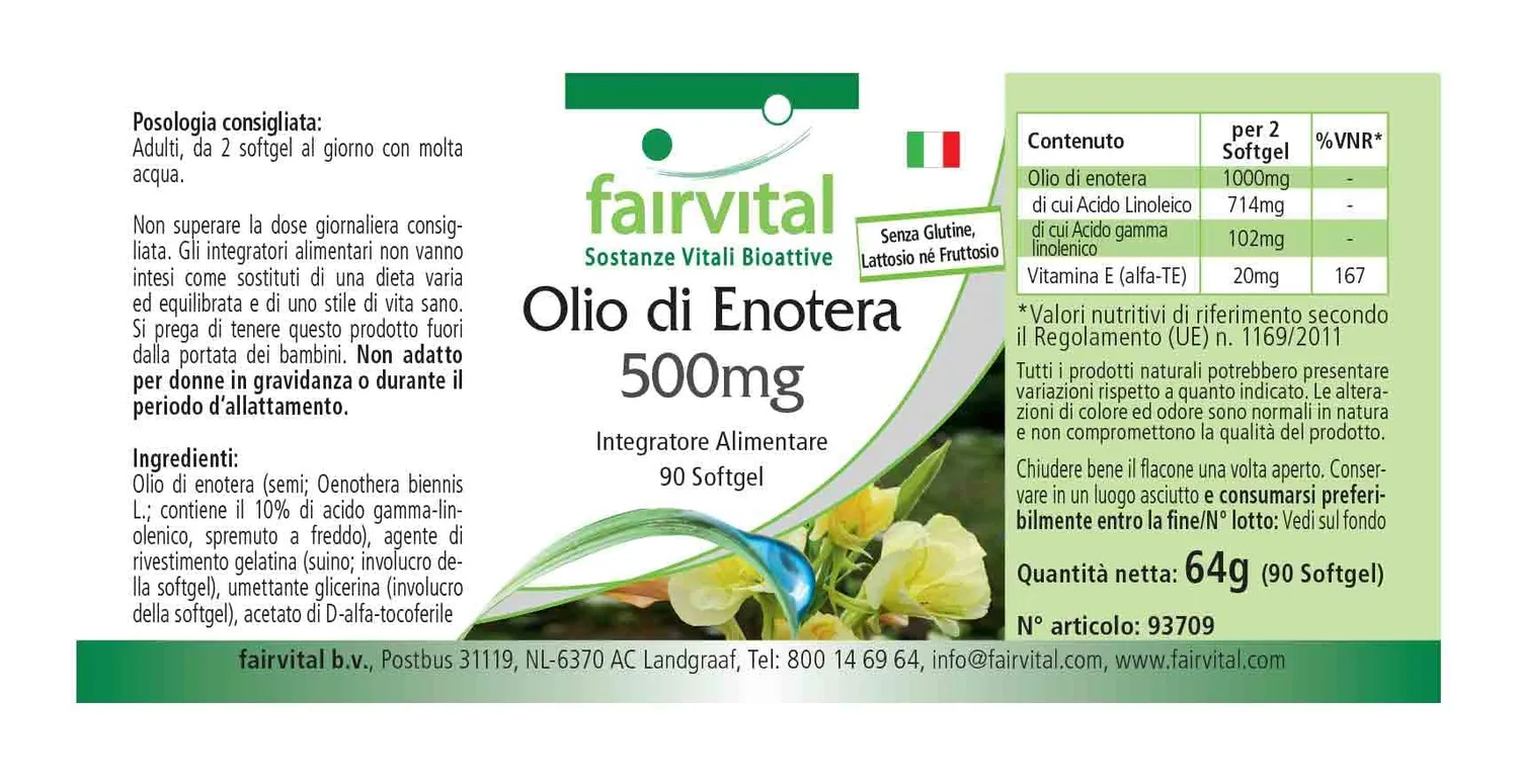 Fairvital Olio di Enotera 500 mg 90 capsule con vitamina E