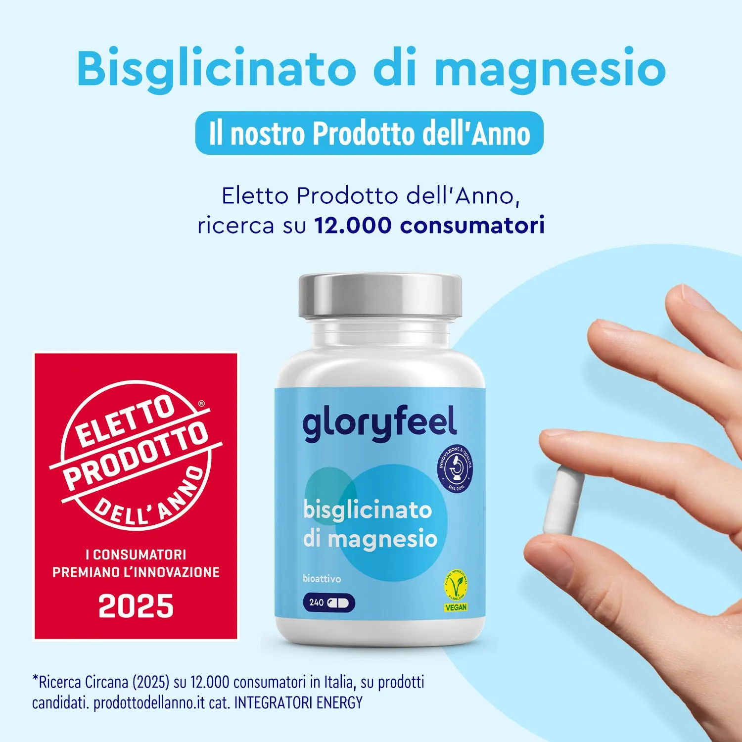 gloryfeel Bisglicinato di Magnesio capsule vegane senza glutine