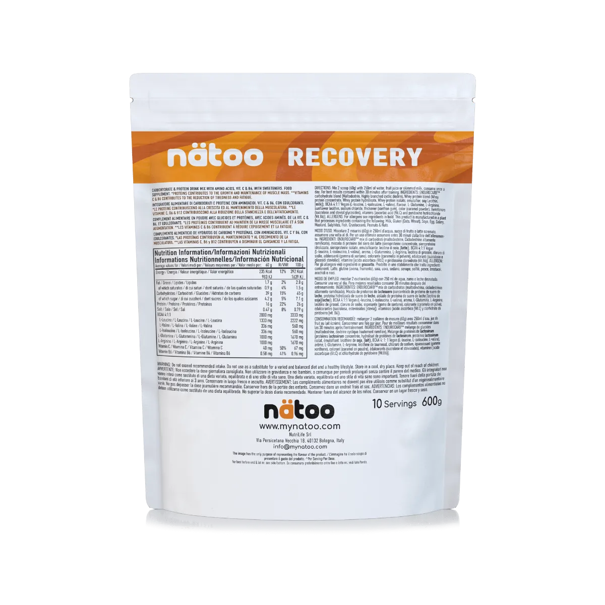 Natoo Performance Recovery integratore recupero Double Chocolate 600 g BCAA