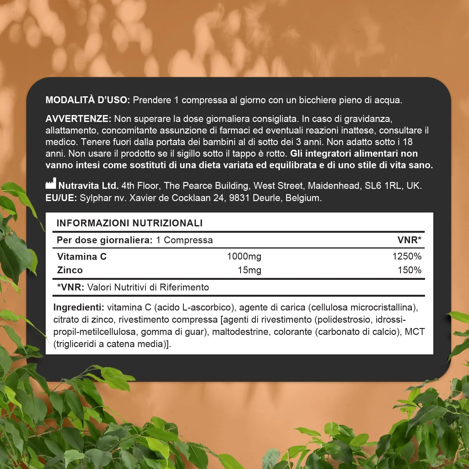 Nutravita Vitamina C 1000mg Zinco 15mg 120 Capsule Vegane