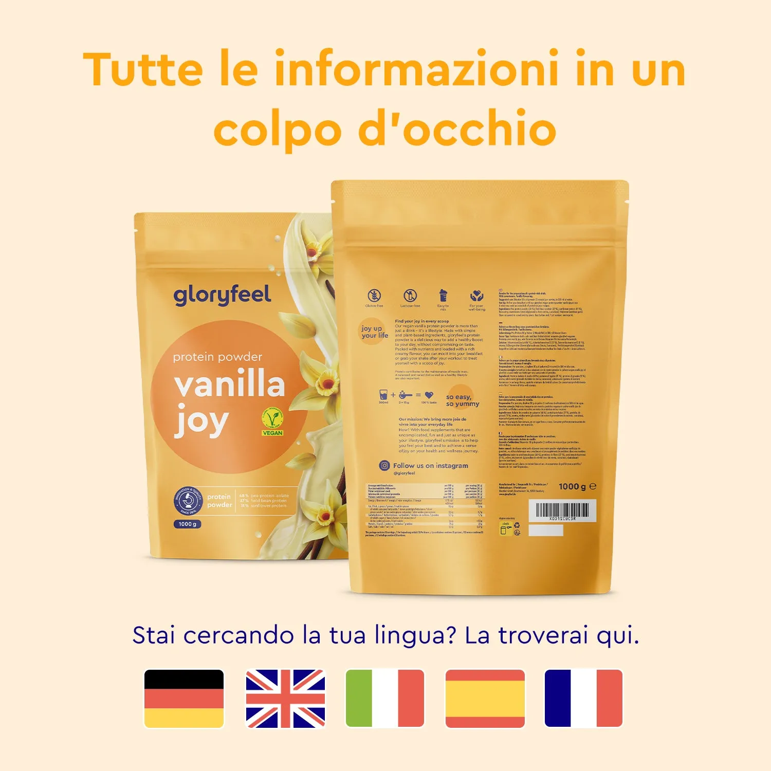 Gloryfeel Vanilla Joy proteine polvere vegane gusto vaniglia
