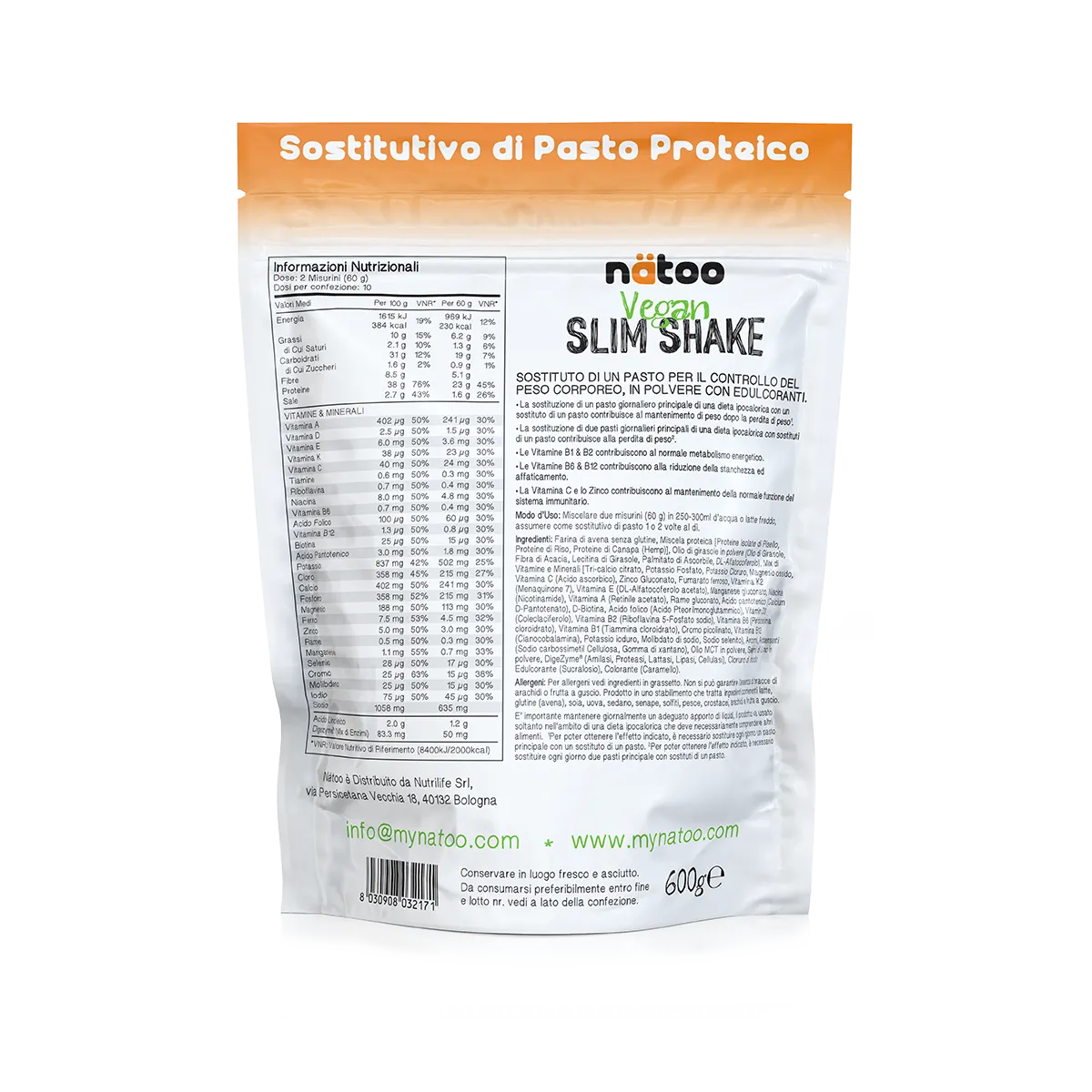 Natoo Slim Shake pasto sostitutivo 600 g gusto Cioccolato