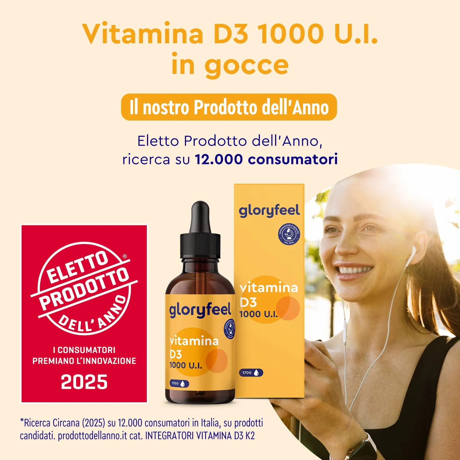 gloryfeel Vitamina D3 gocce integratore ossa e immunità