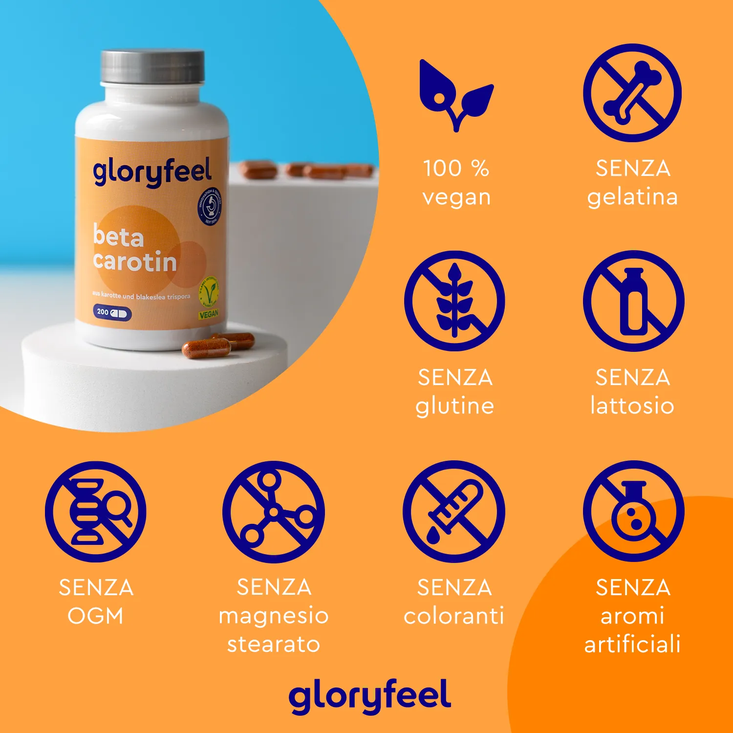 Gloryfeel Beta Carotene capsule estratti vegetali pelle capelli