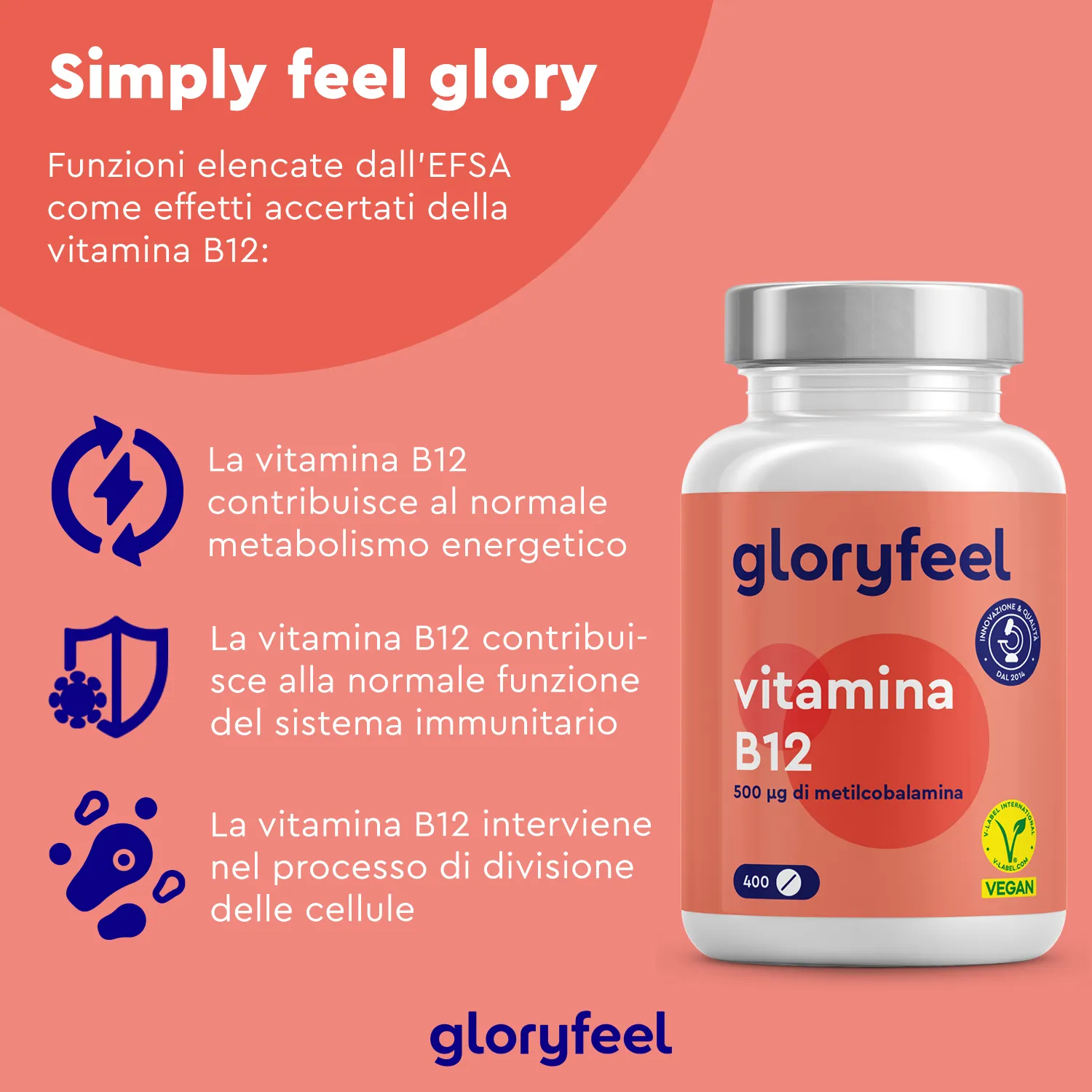 gloryfeel Vitamina B12 Metilcobalamina compresse vegane
