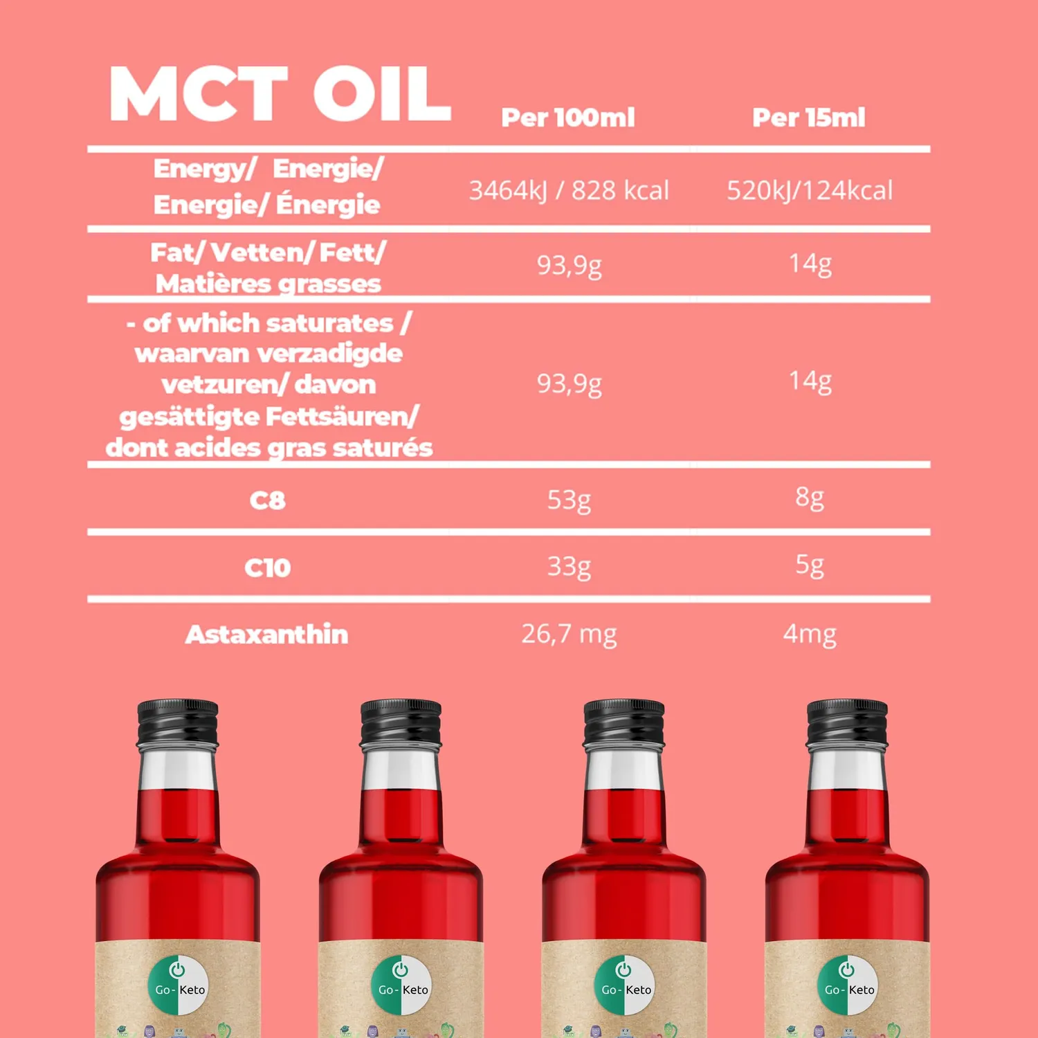Go-Keto MCT Oil Energy olio cocco 500 ml C8 C10 vaniglia