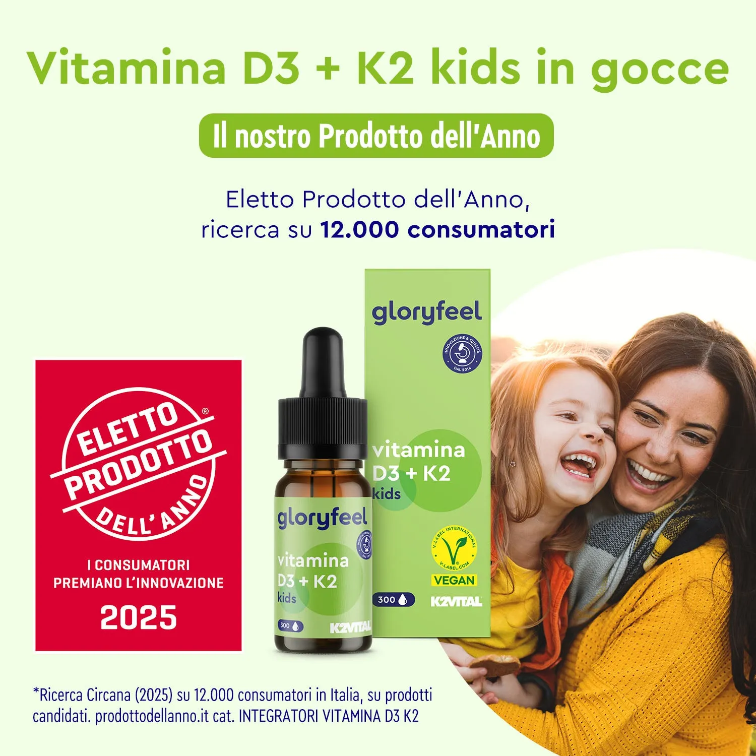 gloryfeel Vitamina D3 K2 Gocce Kids 300 gocce vegan ossa