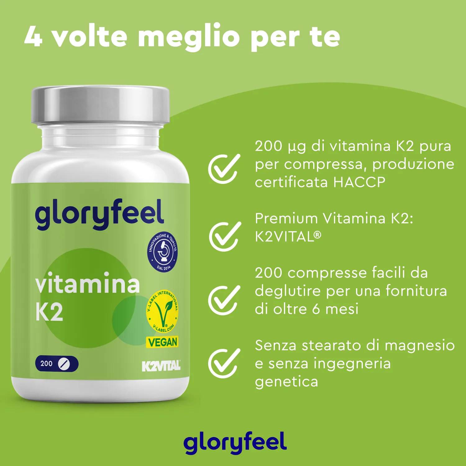gloryfeel Vitamina K2 Integratore Compresse Vegan Ossa