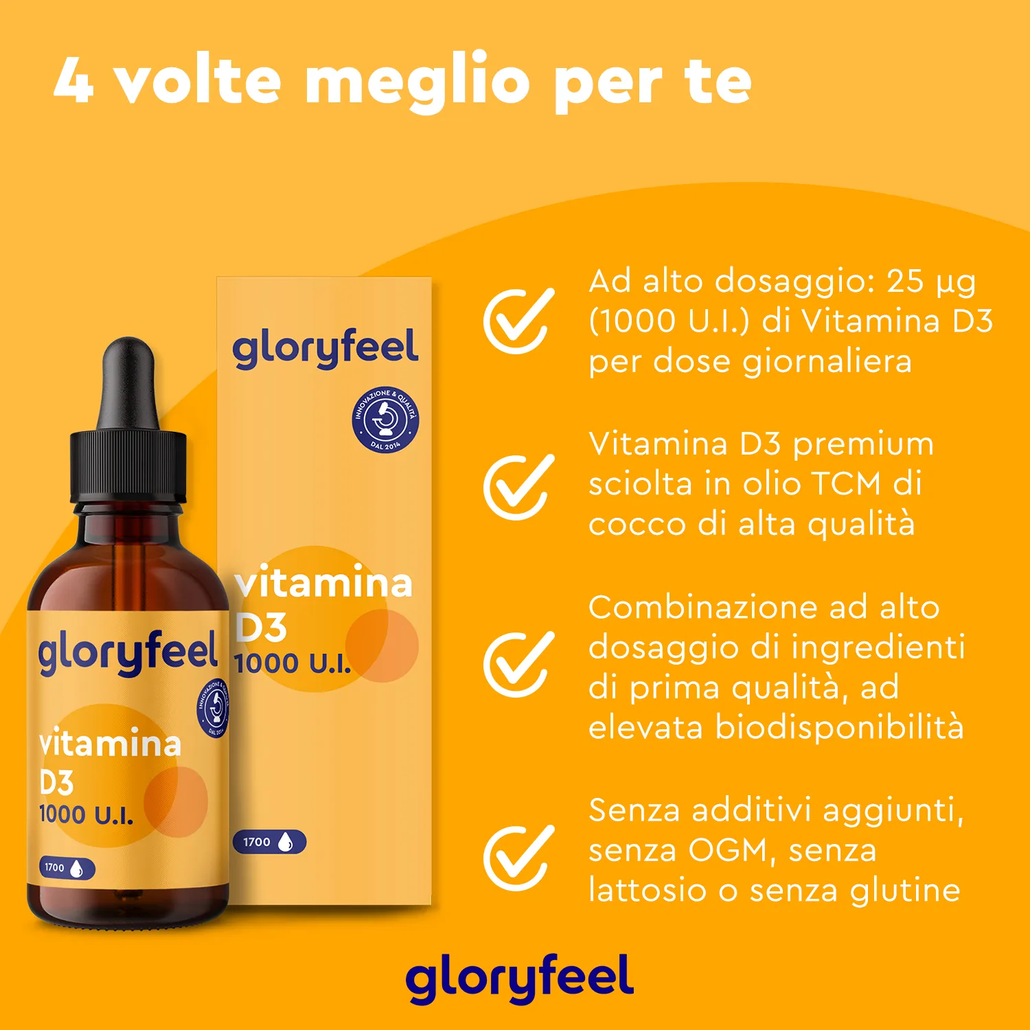 gloryfeel Vitamina D3 gocce integratore ossa e immunità