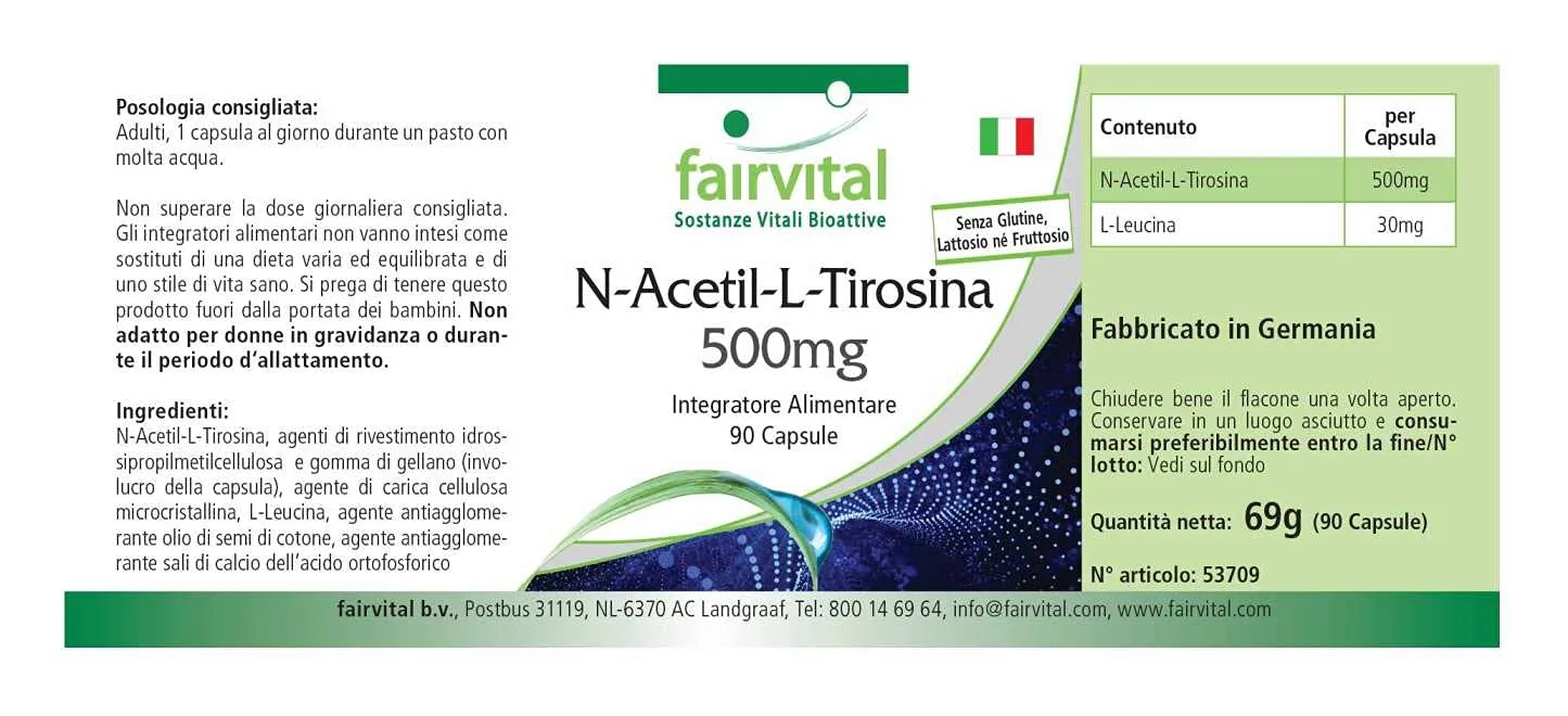Fairvital N-acetil-L-tirosina 500 mg capsule 90 pezzi alto dosaggio