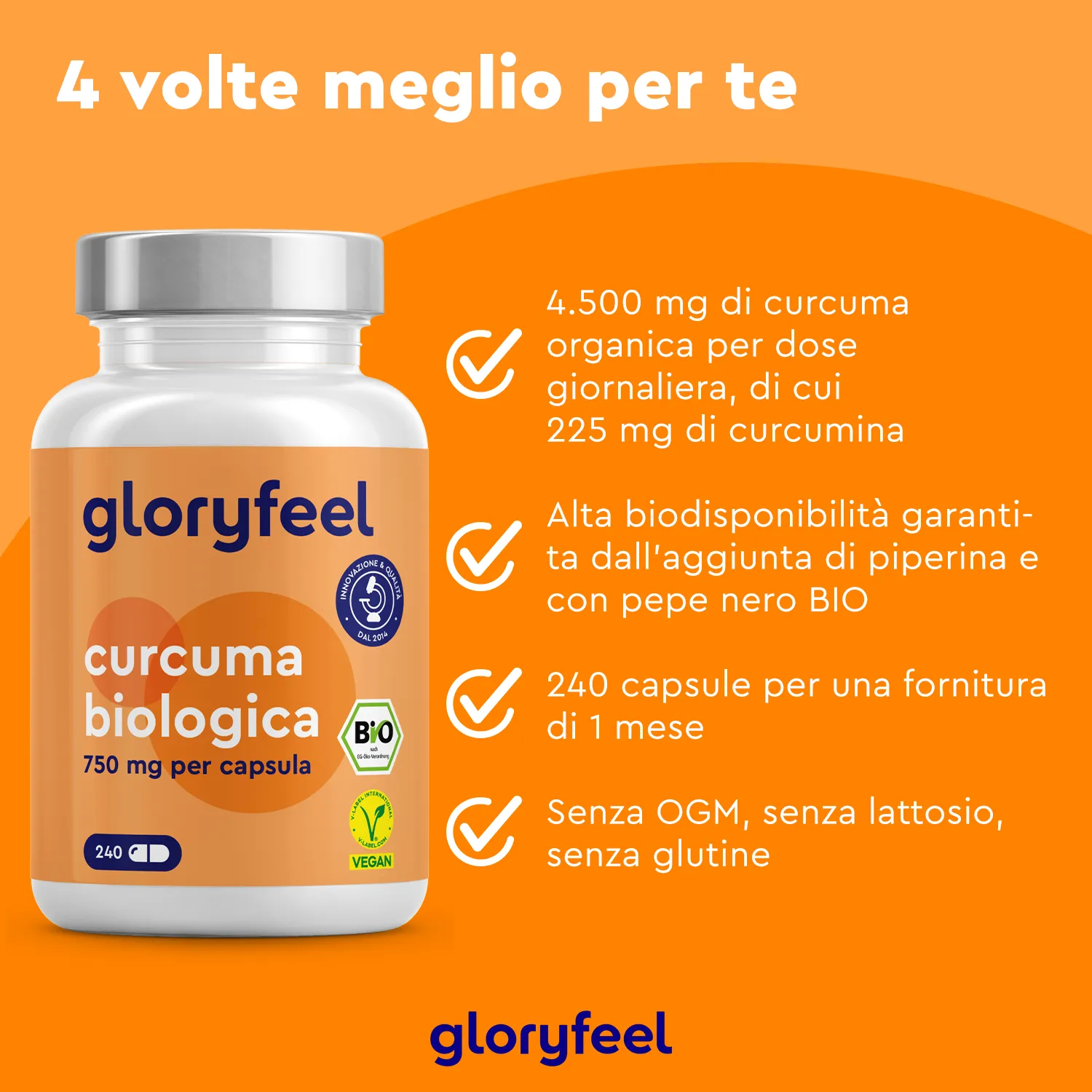 gloryfeel Bio Curcuma capsule 240 pezzi con pepe