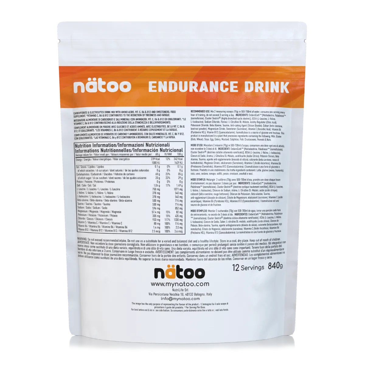 Natoo Performance Ultra Endurance Drink bevanda 840g lemon lime caffeina