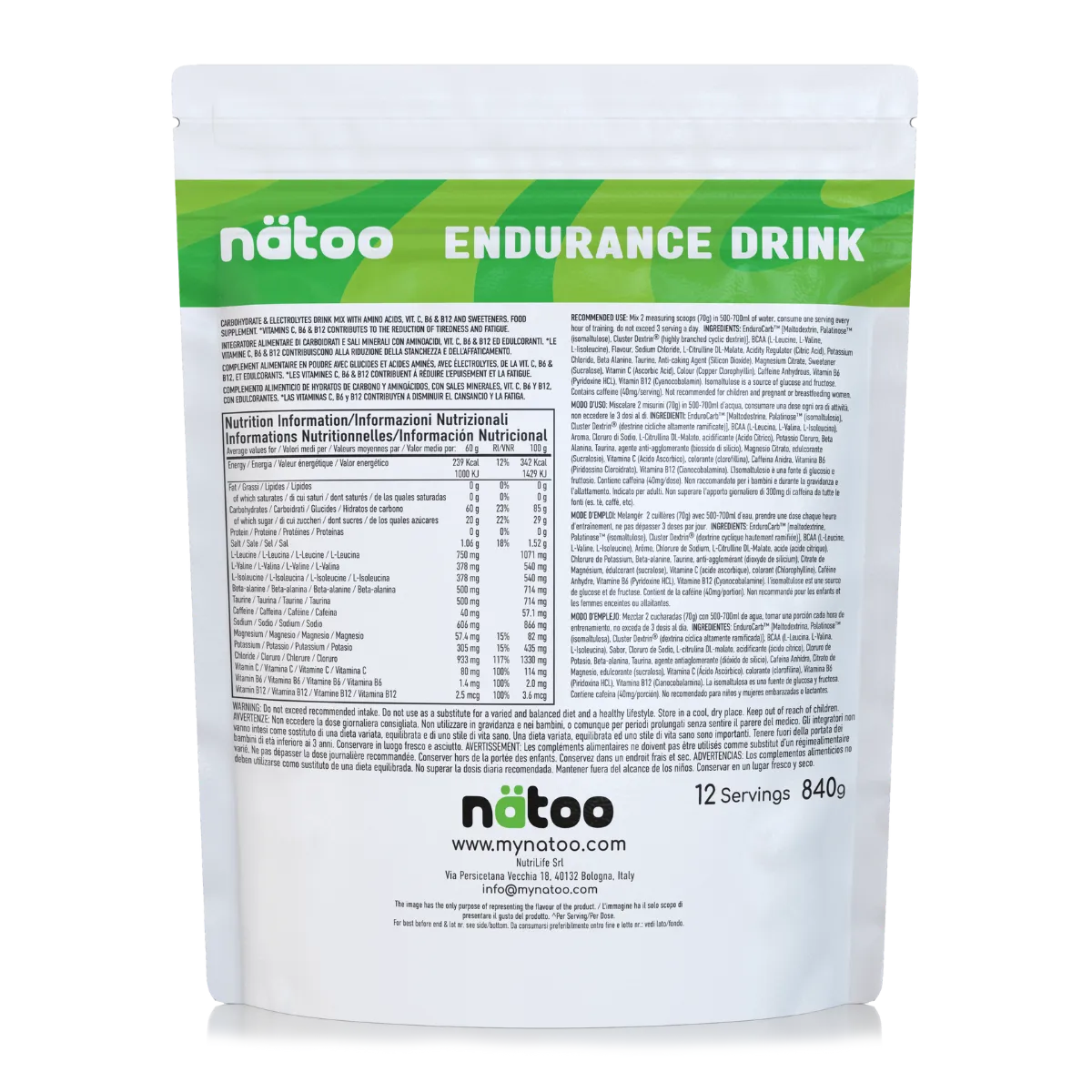Natoo Performance Ultra Endurance Drink bevanda 840g lemon lime caffeina
