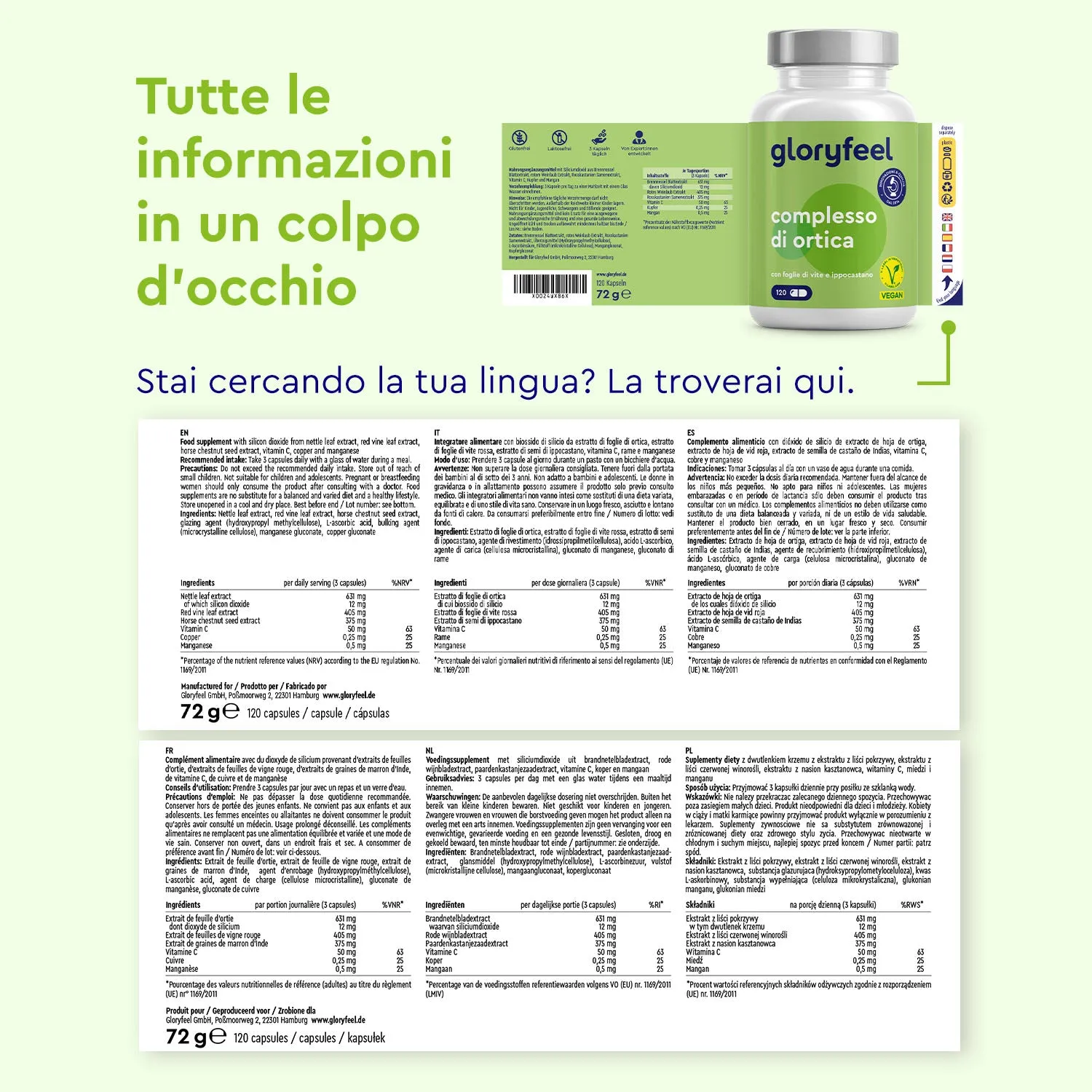 gloryfeel Ortica capsule estratto foglie vite rossa
