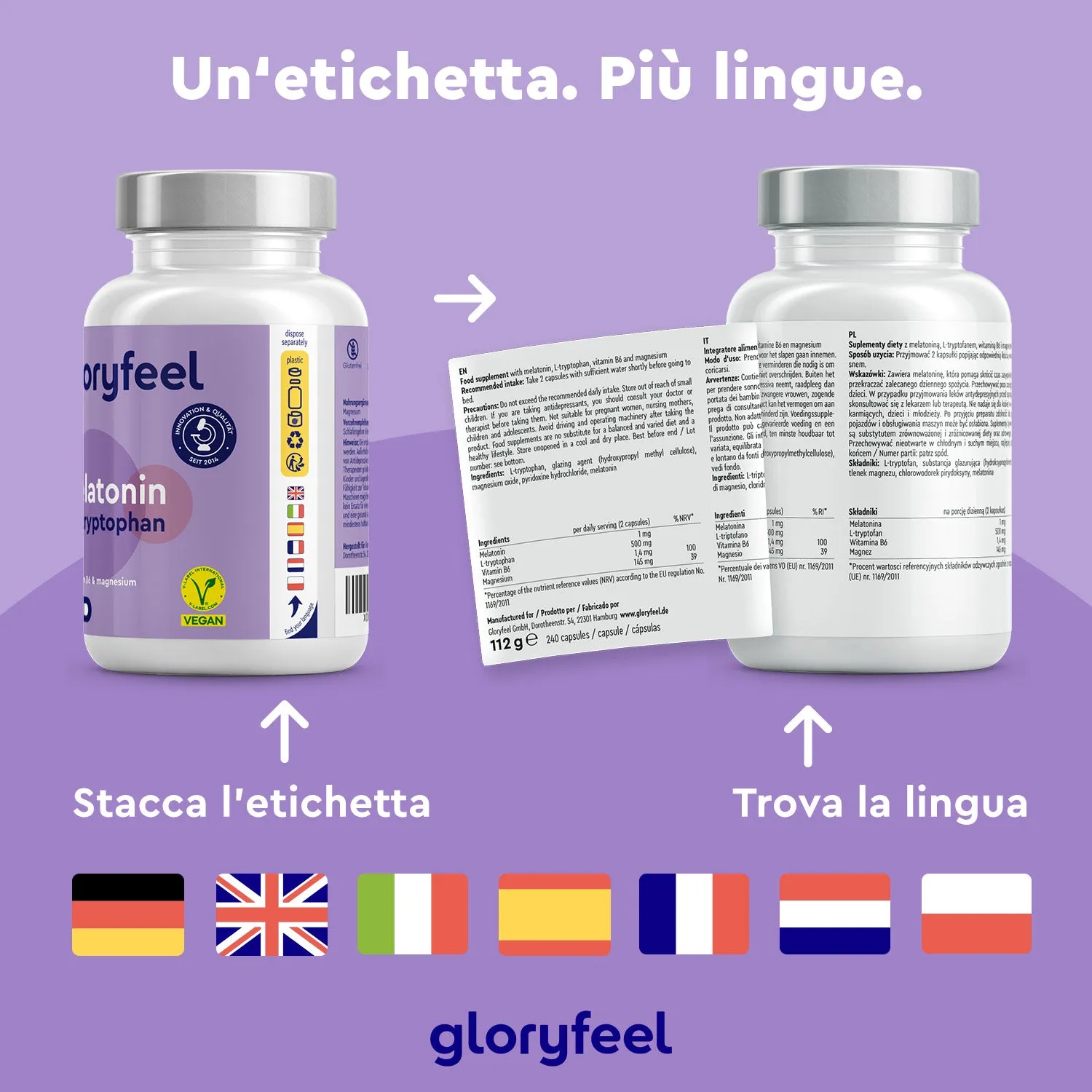 gloryfeel Melatonina Triptofano capsule 240 per sonno