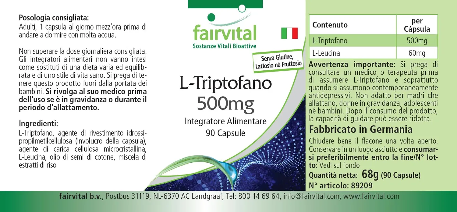 Fairvital L-Triptofano 500 mg capsule 90 pezzi aminoacido vegano