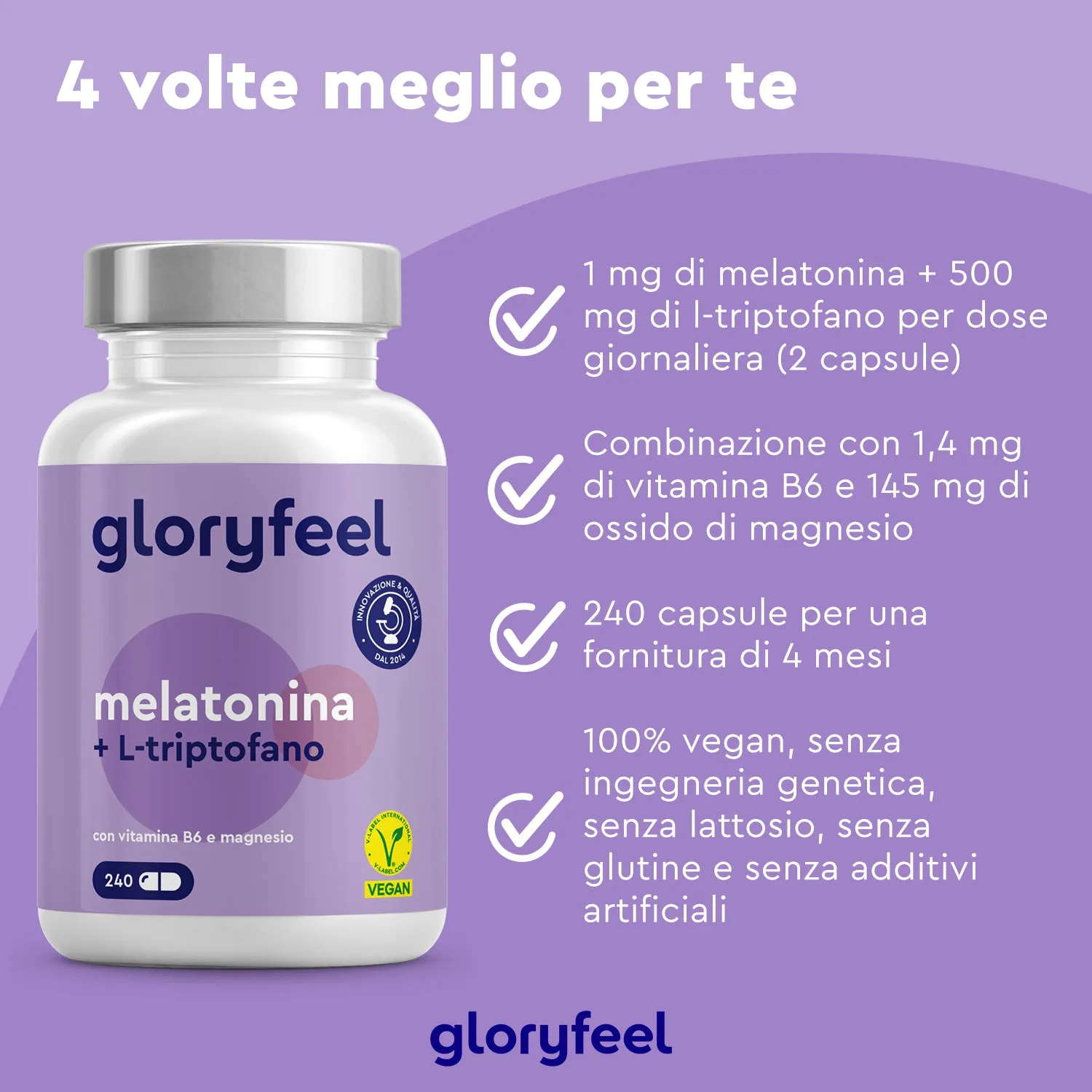 gloryfeel Melatonina Triptofano capsule 240 per sonno