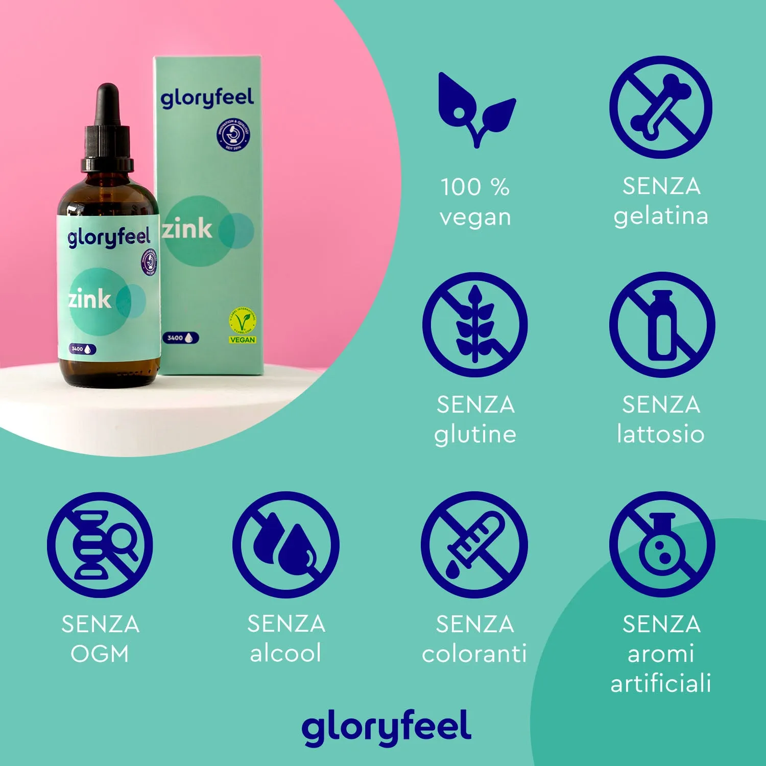 gloryfeel Zinco in Gocce minerali vegano