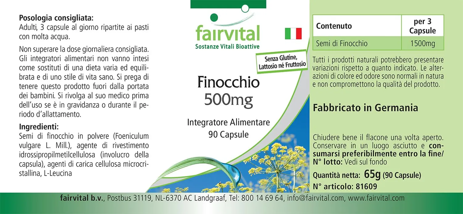 Fairvital Finocchi 500 mg capsule 90 pezzi per stomaco intestino