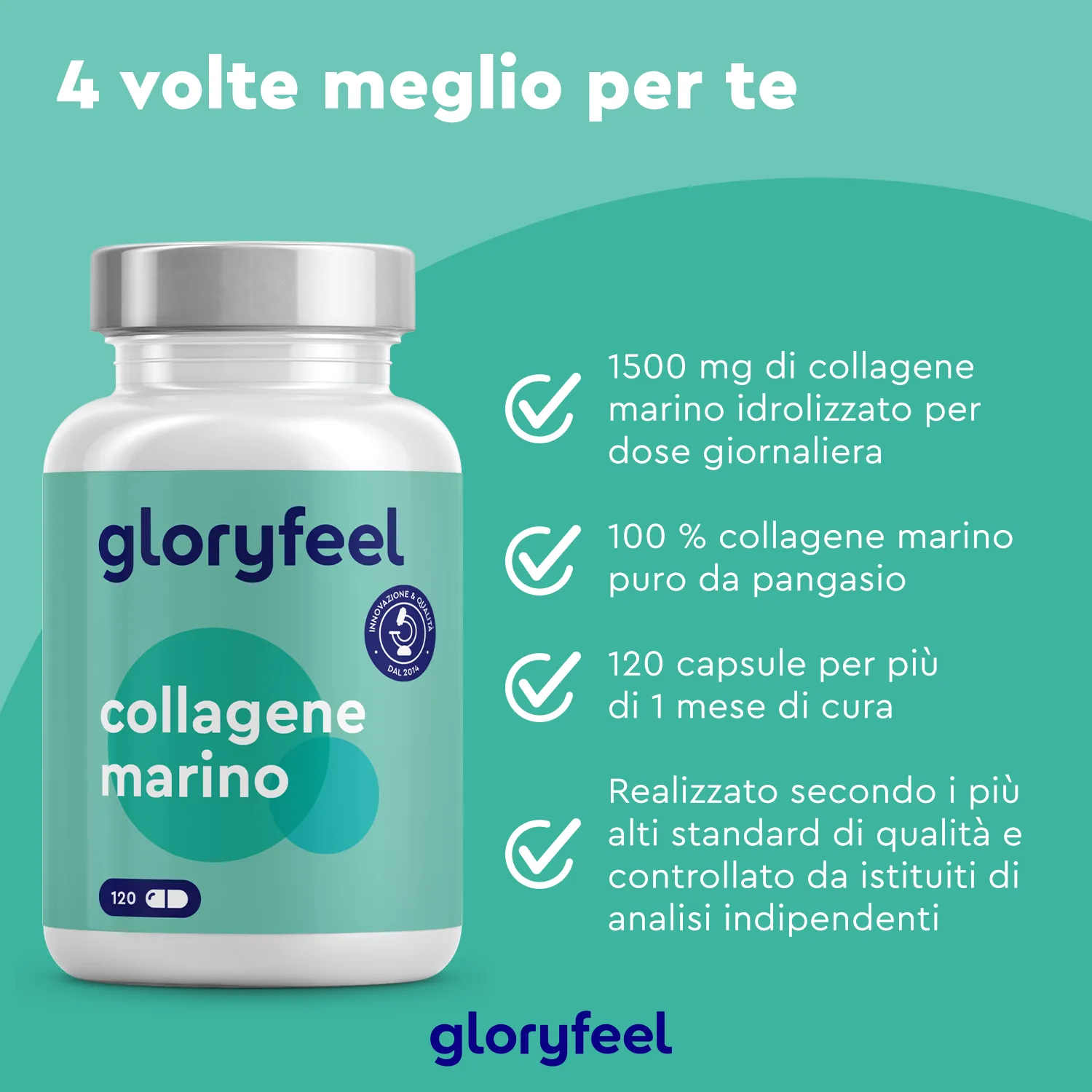 gloryfeel Collagene Marino 120 capsule idrolizzato tipo I 1500 mg