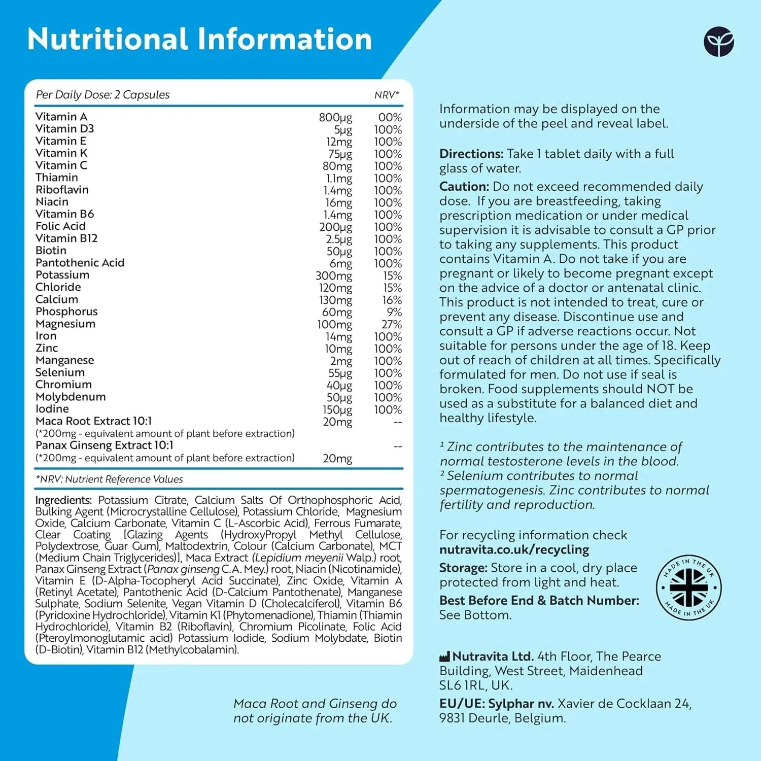 Nutravita Multivitamine Uomo 180 compresse vegane maca ginseng