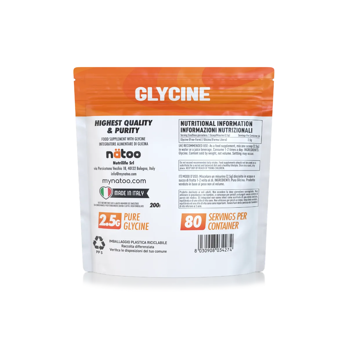 Natoo Performance Glicina polvere 200g ultra-pura